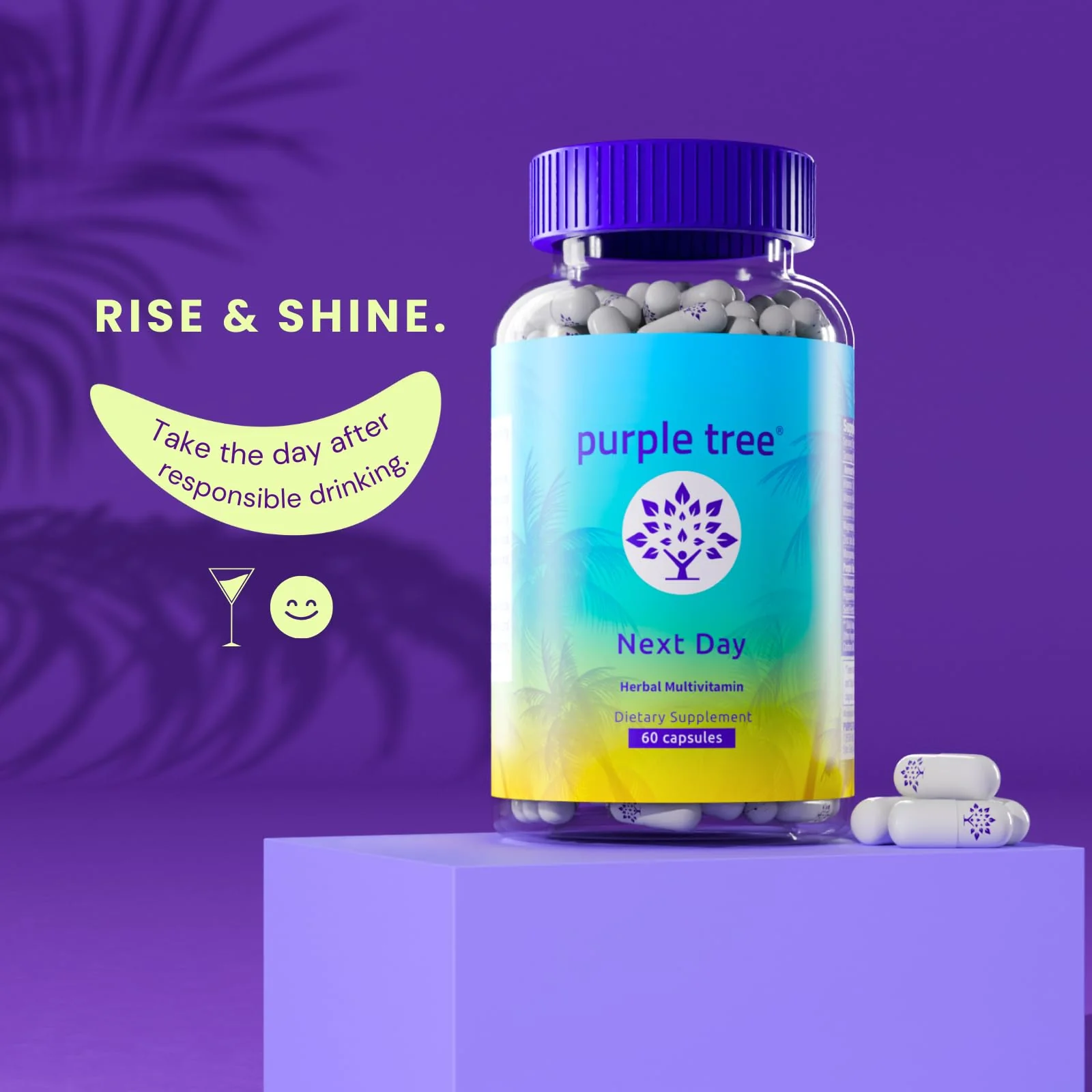purple tree Next Day, Post-Celebration Wellness - Take Tomorrow | Replenish & Feel Your Best | Ashwagandha, Ginger, Peppermint, Milk Thistle, Electrolytes, Vitamins, 90 Pills - Image 6