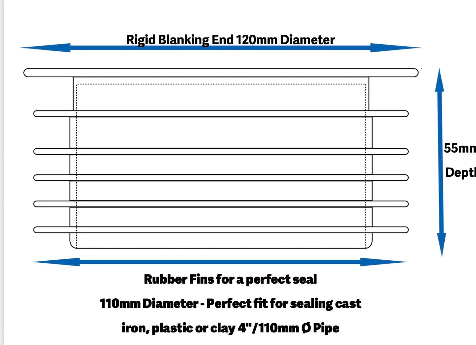 PUSH FIT BLANKING PLUG FOR 4" 110MM SOIL AND UNDERGROUND PIPE, HEAVY DUTY DESIGN - Image 2