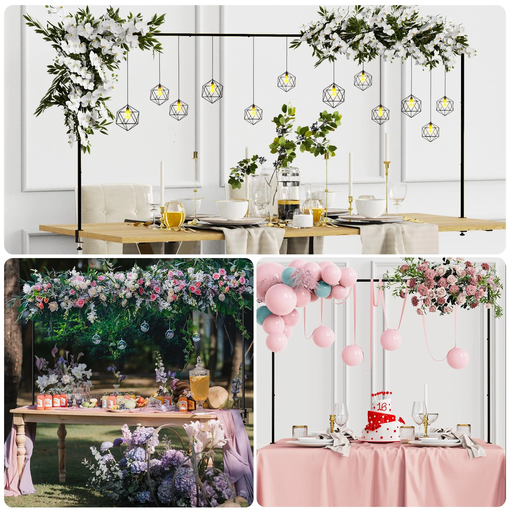 Putros Over The Table Rod Stand with Clamps Black 13"-42'' Tall 29"-98" Length Adjustable Metal Table Arch Hanging Rod Stand for Party Wedding Anniversary Christmas Decoration - Image 2