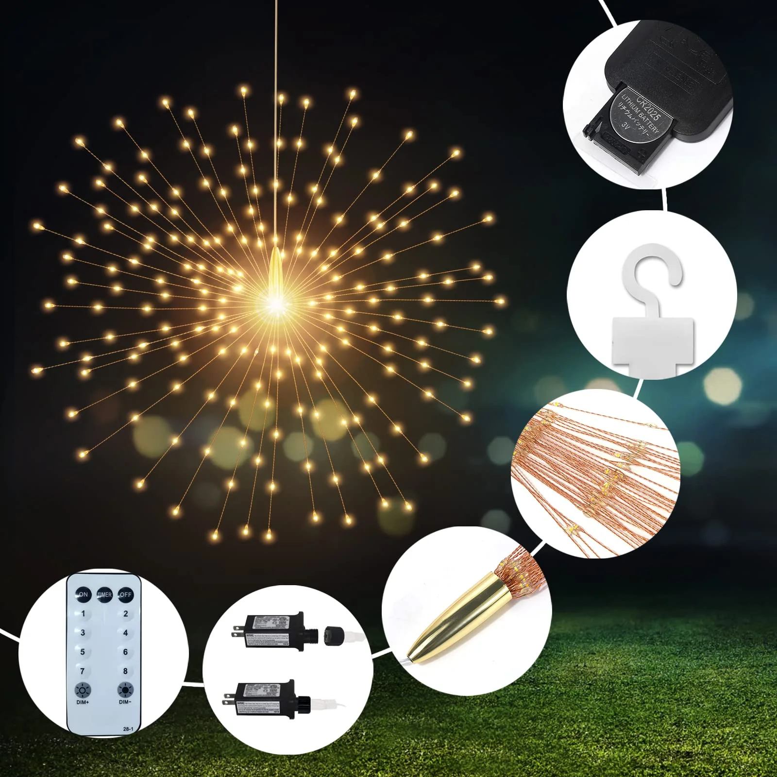 PXBNIUYA 5 Pack 1000LED Plug in Starburst Sphere Lights,Firework Light 8 Modes Dimmable Remote Control Waterproof Hanging Copper Wire Fairy Light for Patio Party Tent Christmas (Warm White) - Image 6