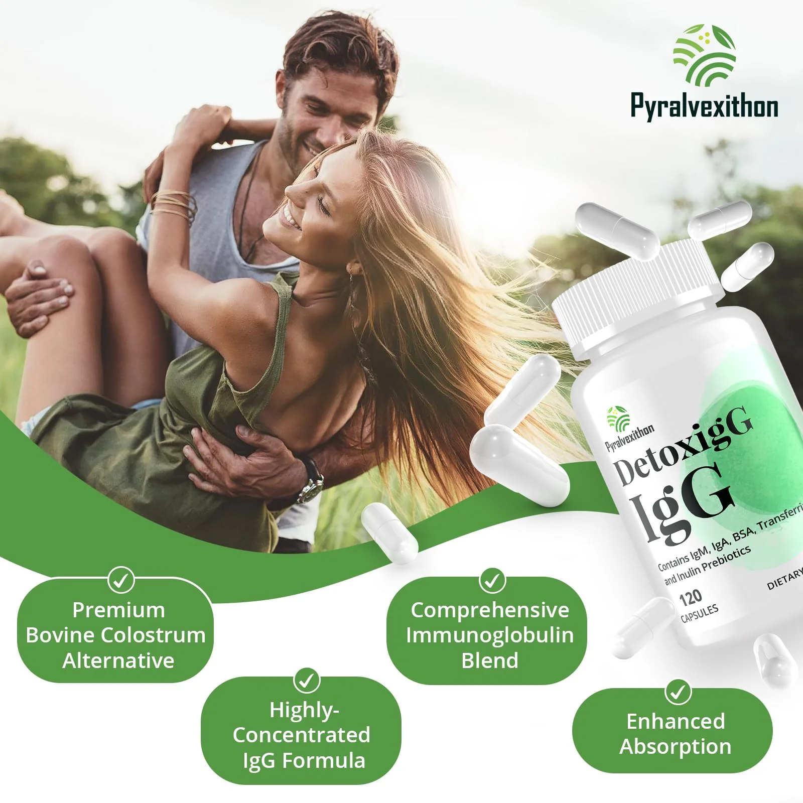 Pyralvexithon IgG Immunoglobulin Supplement - IgG, IgM, IGA & Inulin - Bovine Colostrum Supplement Alternative - Dairy-Free Bovine Immunoglobulin Capsules (120 Capsules) - Image 4