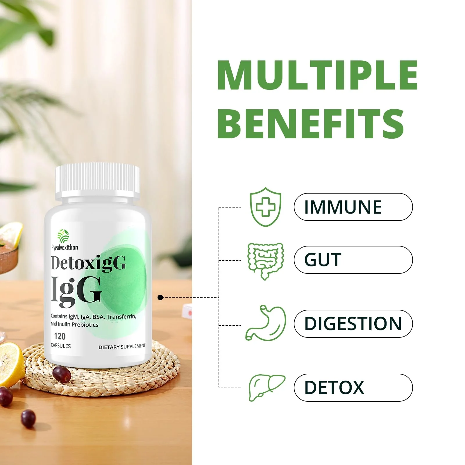 Pyralvexithon IgG Immunoglobulin Supplement - IgG, IgM, IGA & Inulin - Bovine Colostrum Supplement Alternative - Dairy-Free Bovine Immunoglobulin Capsules (120 Capsules) - Image 5