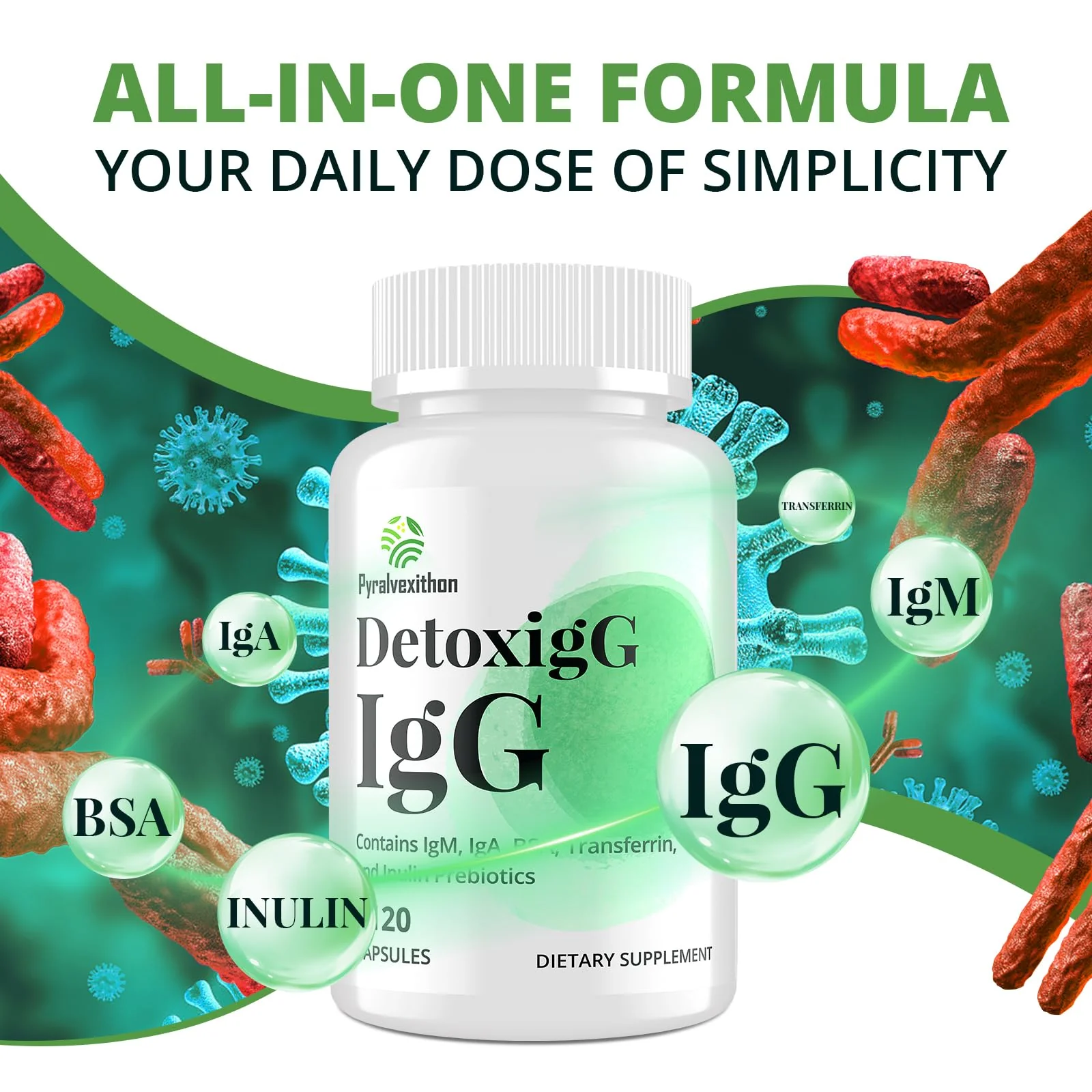 Pyralvexithon IgG Immunoglobulin Supplement - IgG, IgM, IGA & Inulin - Bovine Colostrum Supplement Alternative - Dairy-Free Bovine Immunoglobulin Capsules (120 Capsules) - Image 6