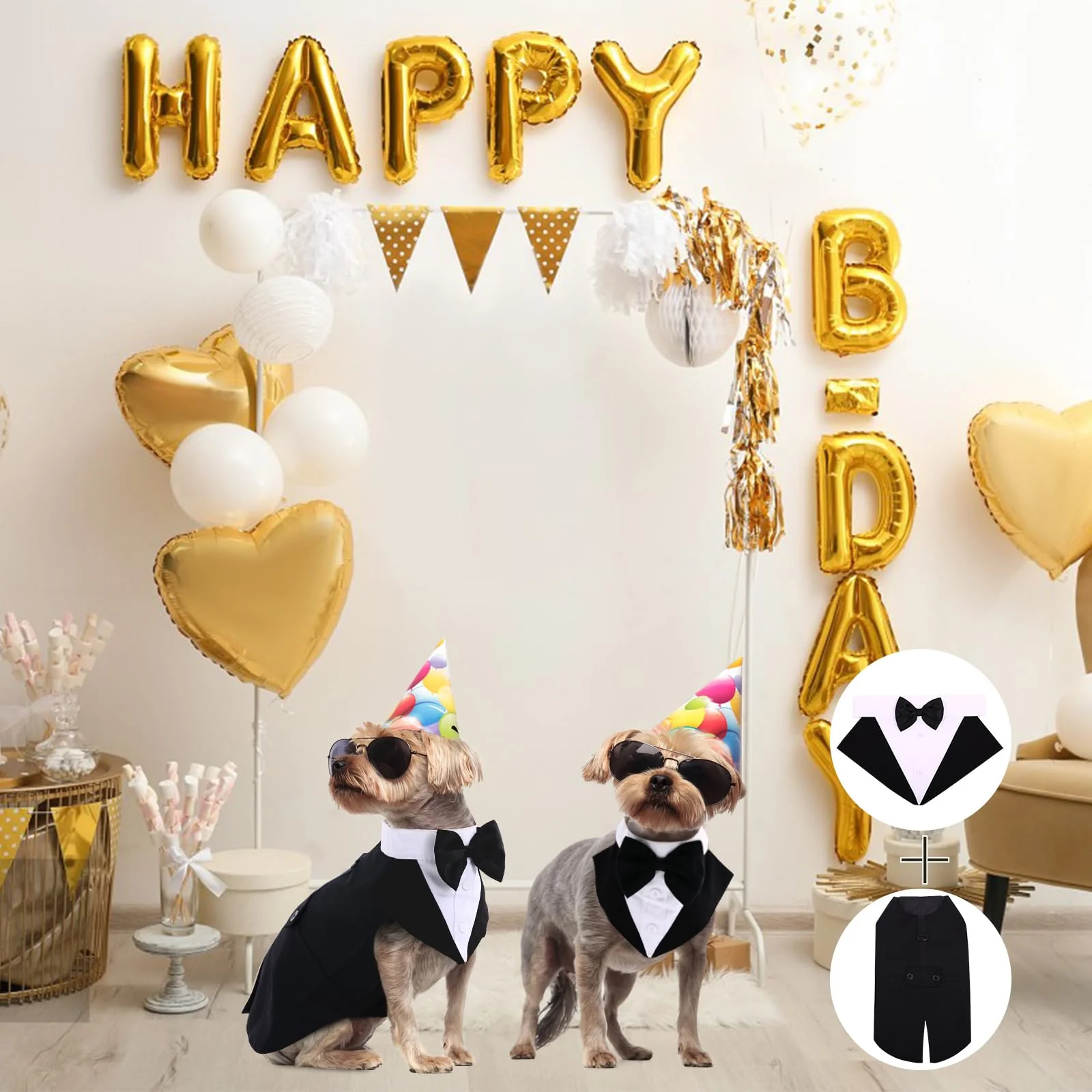 QBLEEV Tuxedo for Large Dogs, Suit and Bandana Set, Wedding Outfit With Bow Tie, Formal Tux Costume for Halloween, Christmas, Birthday Party, Cosplay, Black 2XL - Image 4