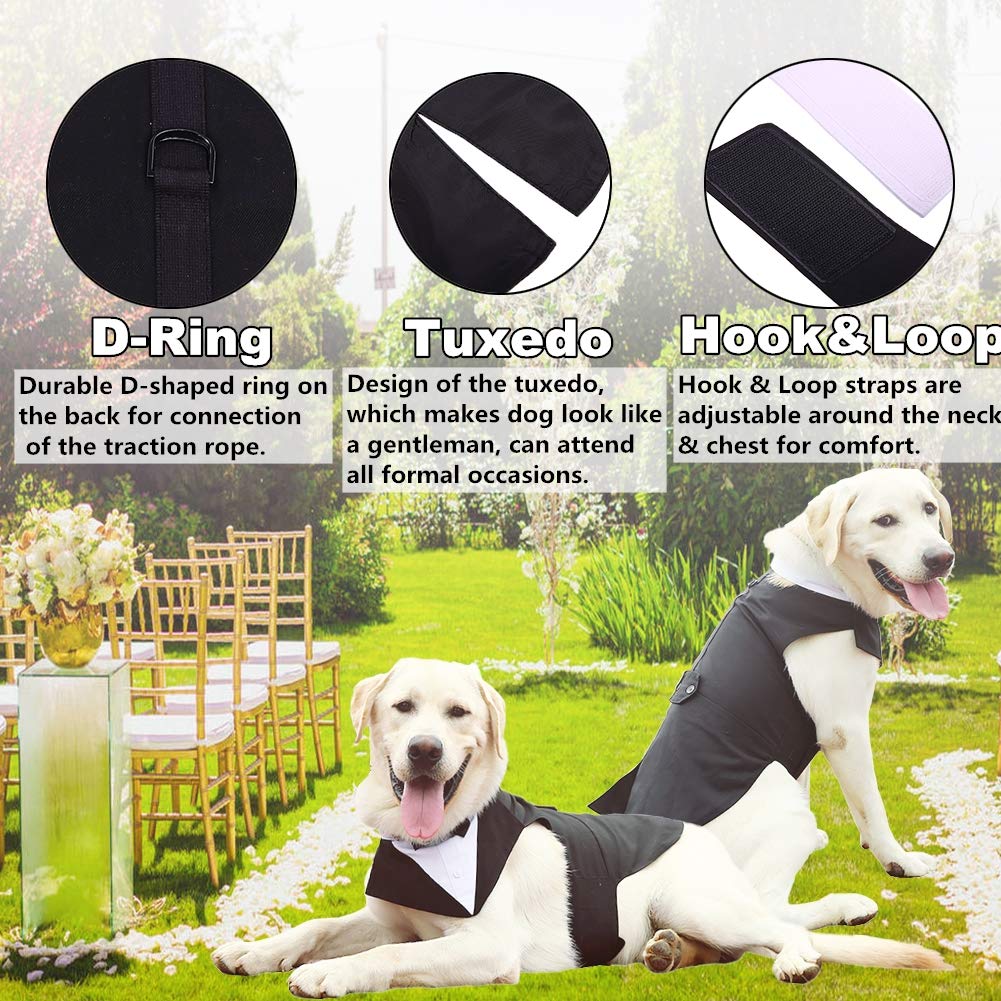 QBLEEV Tuxedo for Large Dogs, Suit and Bandana Set, Wedding Outfit With Bow Tie, Formal Tux Costume for Halloween, Christmas, Birthday Party, Cosplay, Black 2XL - Image 5