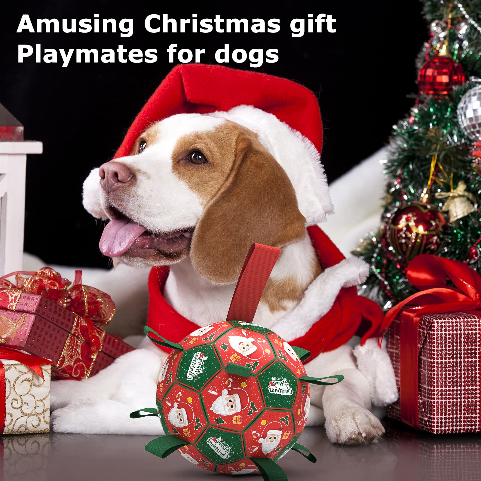 QDAN Christmas Dog Toys: Soccer Ball with Straps for Outdoor Play, Tug of War, Puppy Gifts - Durable 8-Inch Balls for Medium Large Dogs - Image 7