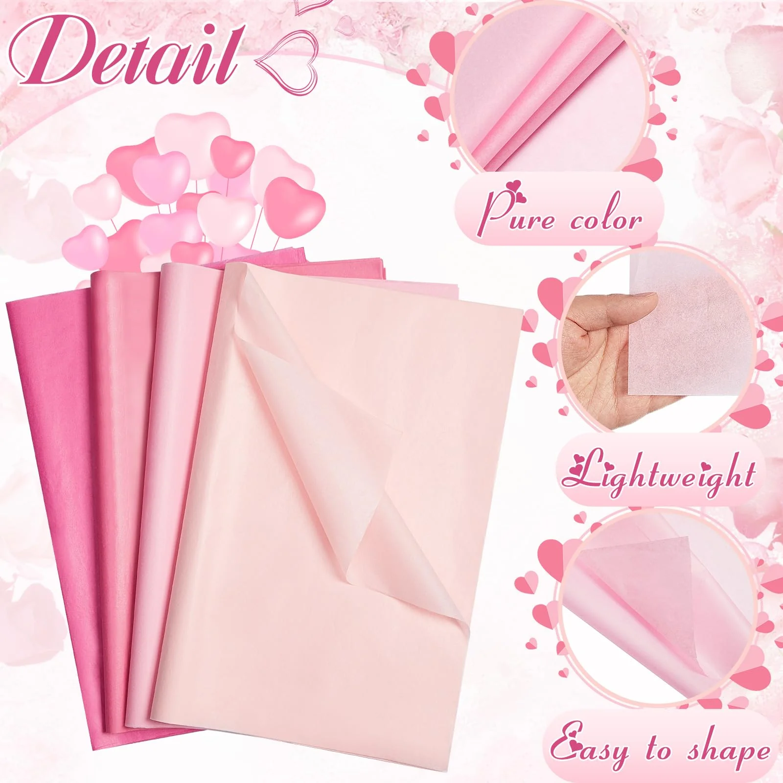 Qilery 500 Sheets Pink Tissue Paper Bulk for Gift Bags 15 x 20 Inch Acid Free Halloween Packaging Wrapping Decoupage Paper Sheets for Christmas Wedding Decoration DIY Flowers, Pom Poms Crafts Supplies - Image 6