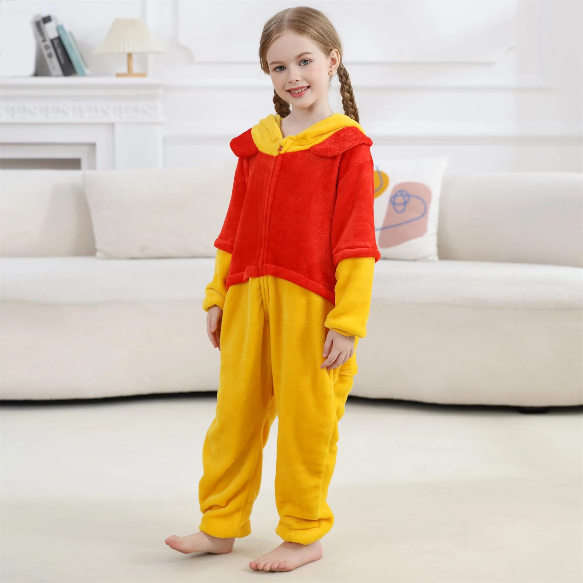 QSTYLE Unisex Children Bear Onesie, Halloween Costume Christmas Pajamas For Girls and Boys 10-11Y Yellow - Image 4