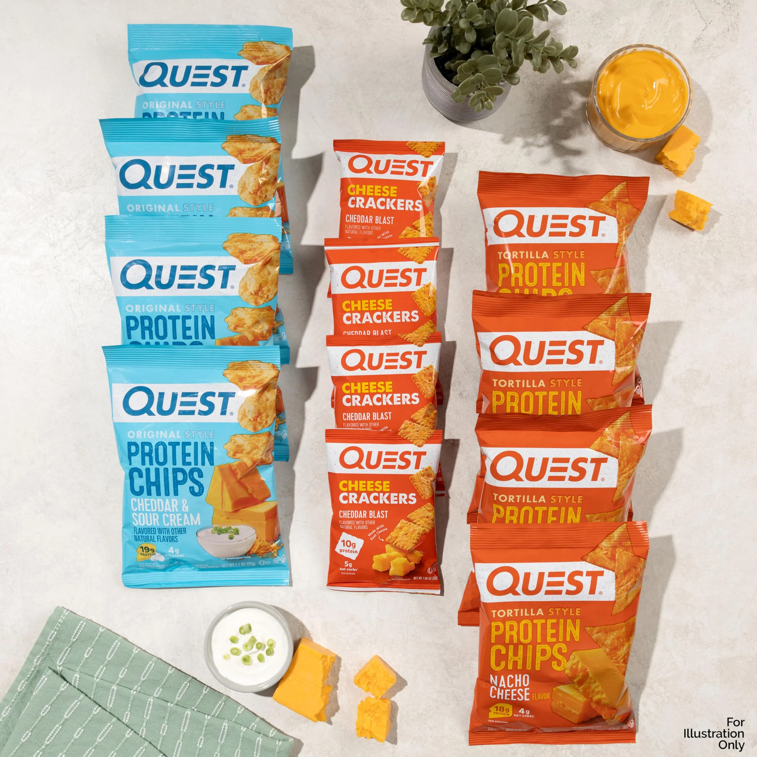 Quest Nutrition Cheese Lovers Variety Pack, Nacho Tortilla Style Protein Chips x4, Cheddar & Sour Cream Chips x4, Cheddar Blast Crackers x4, 12 Count - Image 4