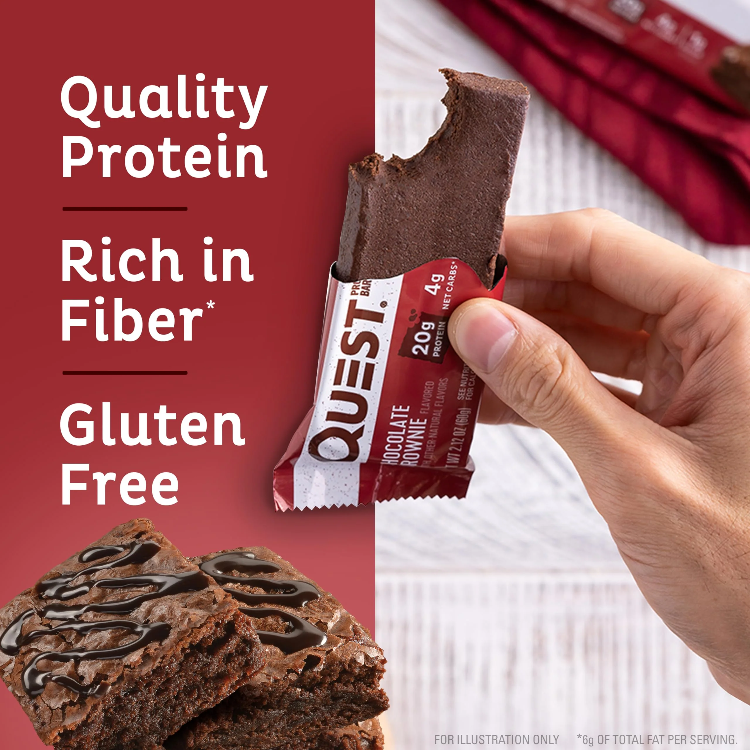 Quest Nutrition Chocolate Brownie Protein Bar, 20g Protein, 1g Sugar, 4g Net Carb, Gluten Free, Gluten Free, 12 Count - Image 7