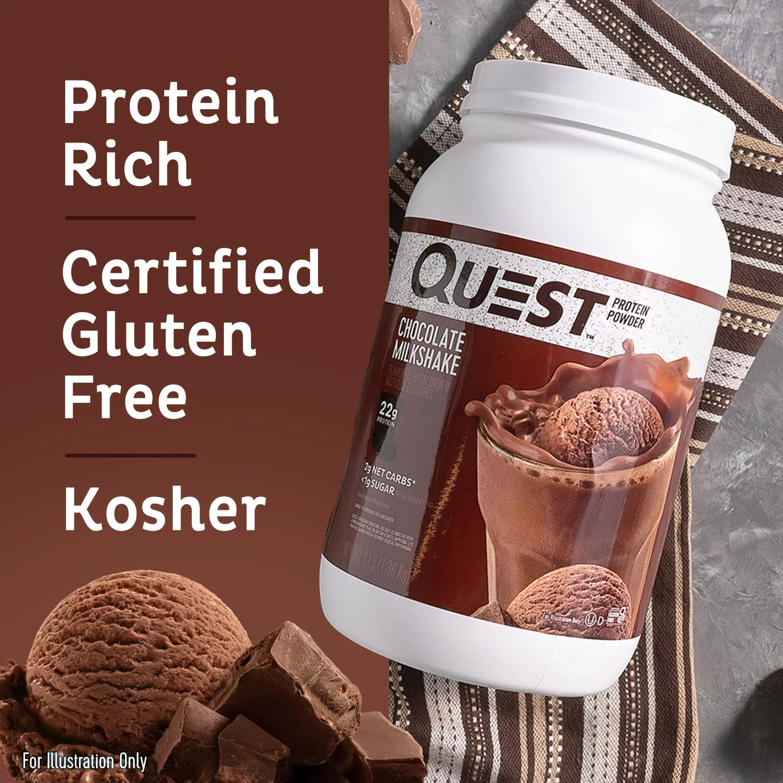 Quest Nutrition Chocolate Milkshake Protein Powder, 22g Protein, 1g Sugar, Low Carb, Gluten Free, 3 Pound, 43 Servings - Image 7