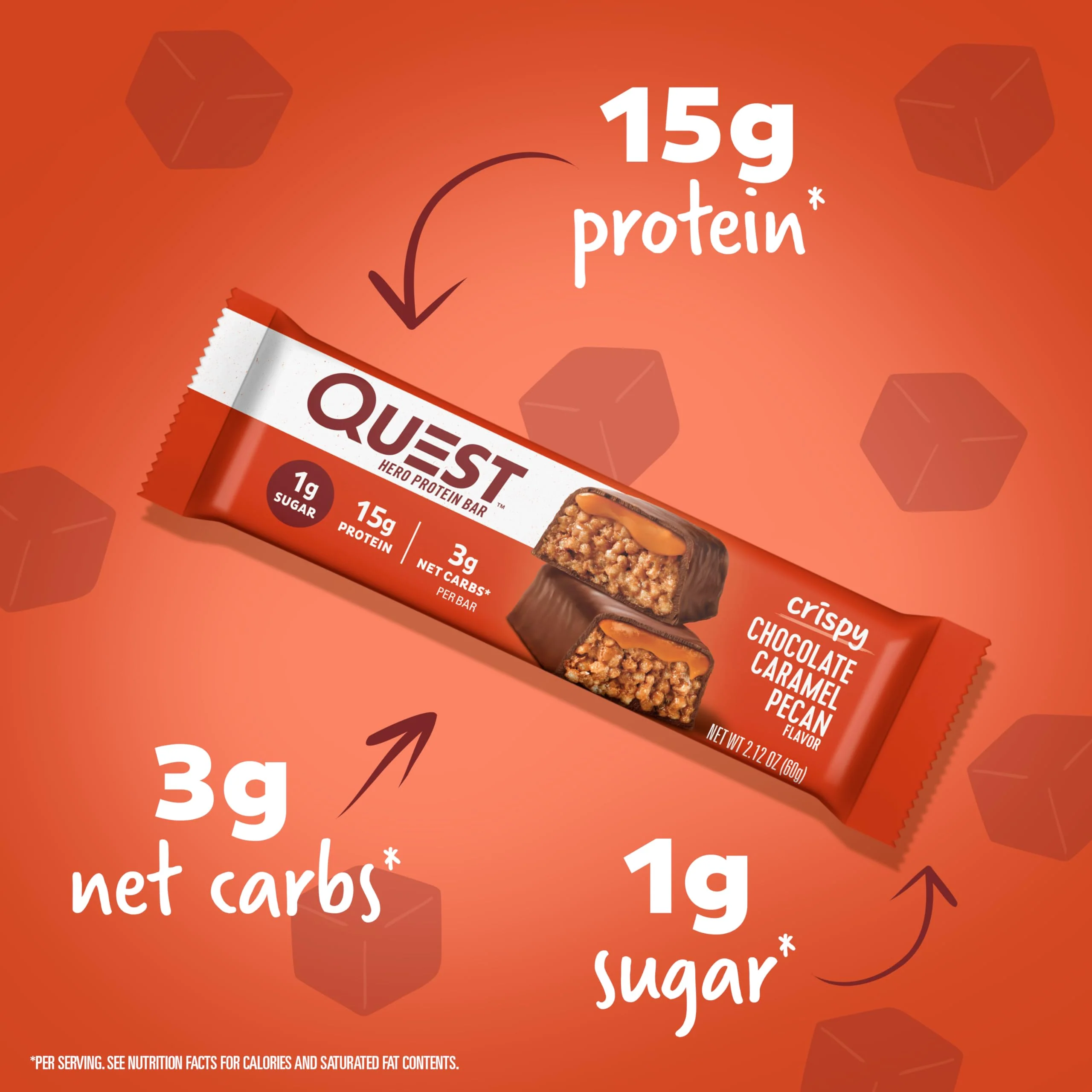 Quest Nutrition Crispy Chocolate Caramel Pecan Hero Protein Bar, 15g Protein, 1g Sugar, 3g Net Carb, Gluten Free Protein Snack, Keto Friendly, 12 Count - Image 8