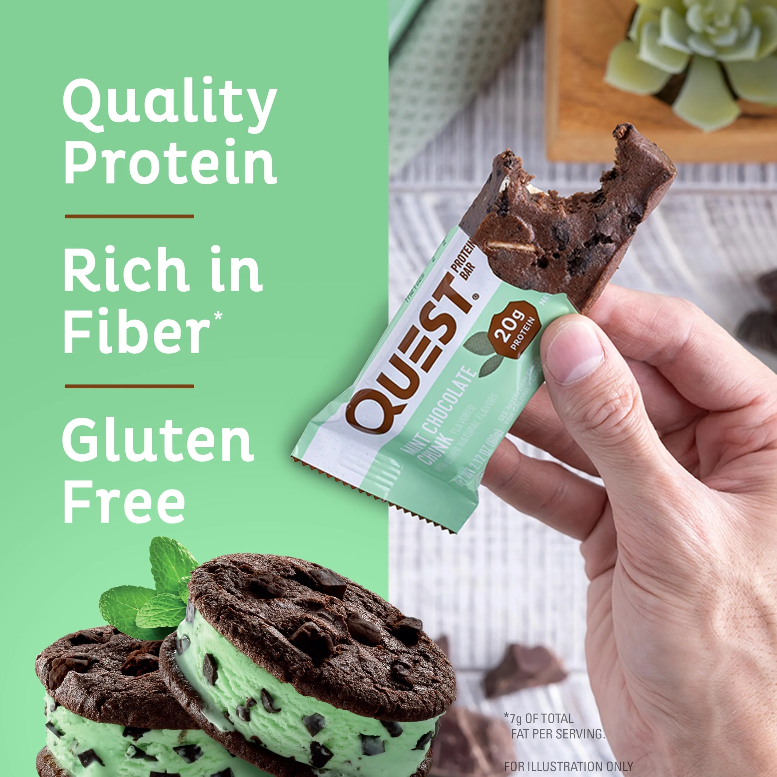 Quest Nutrition Mint Chocolate Chunk Protein Bars, 20g Protein, 1g Sugar, 4g Net Carb, Gluten Free, Keto Friendly, 12 Count - Image 5