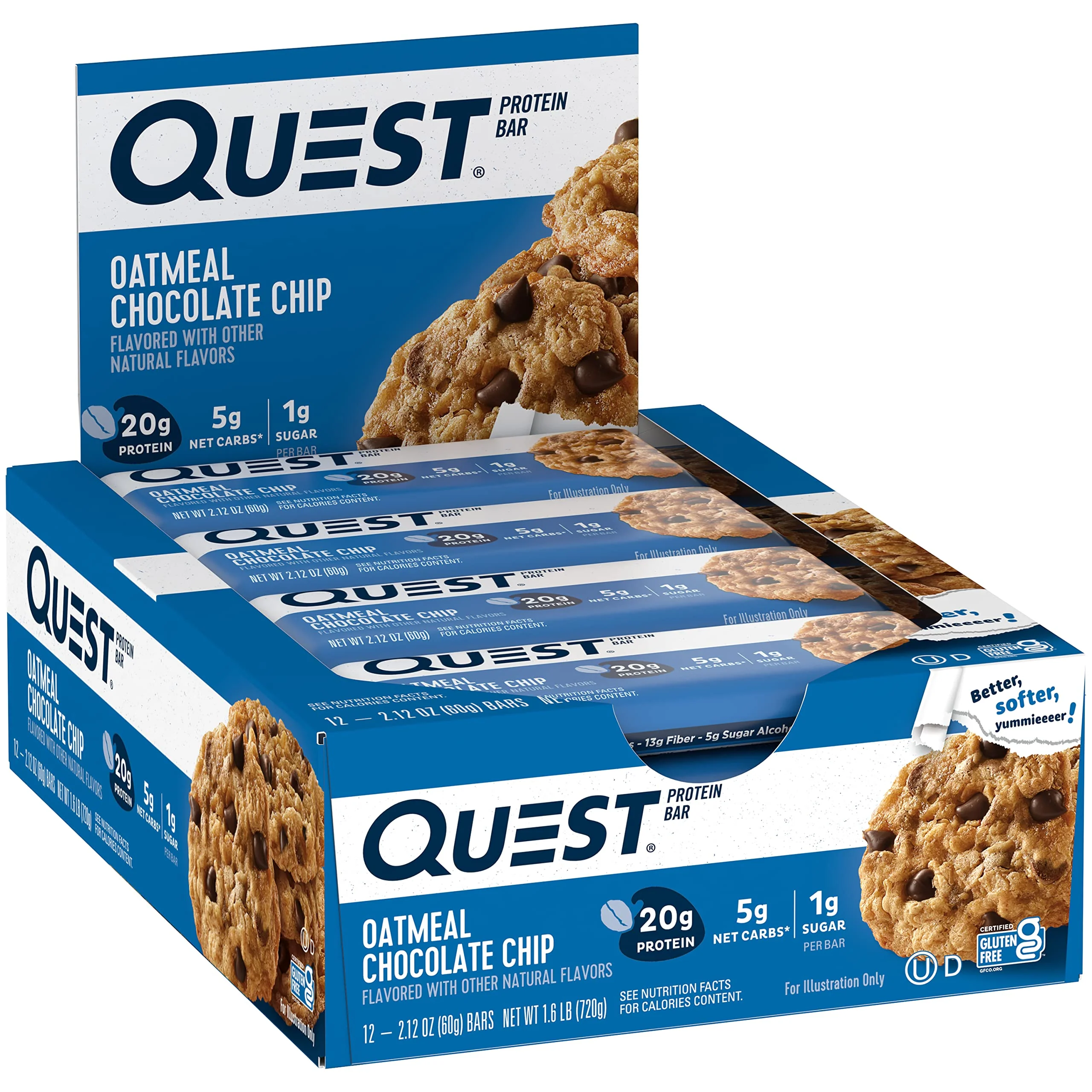 Quest Nutrition Oatmeal Chocolate Chip Protein Bars, 20g Protein, 1g Sugar, 5g Net Carb, Gluten Free, Keto Friendly, 12 Count - Image 7