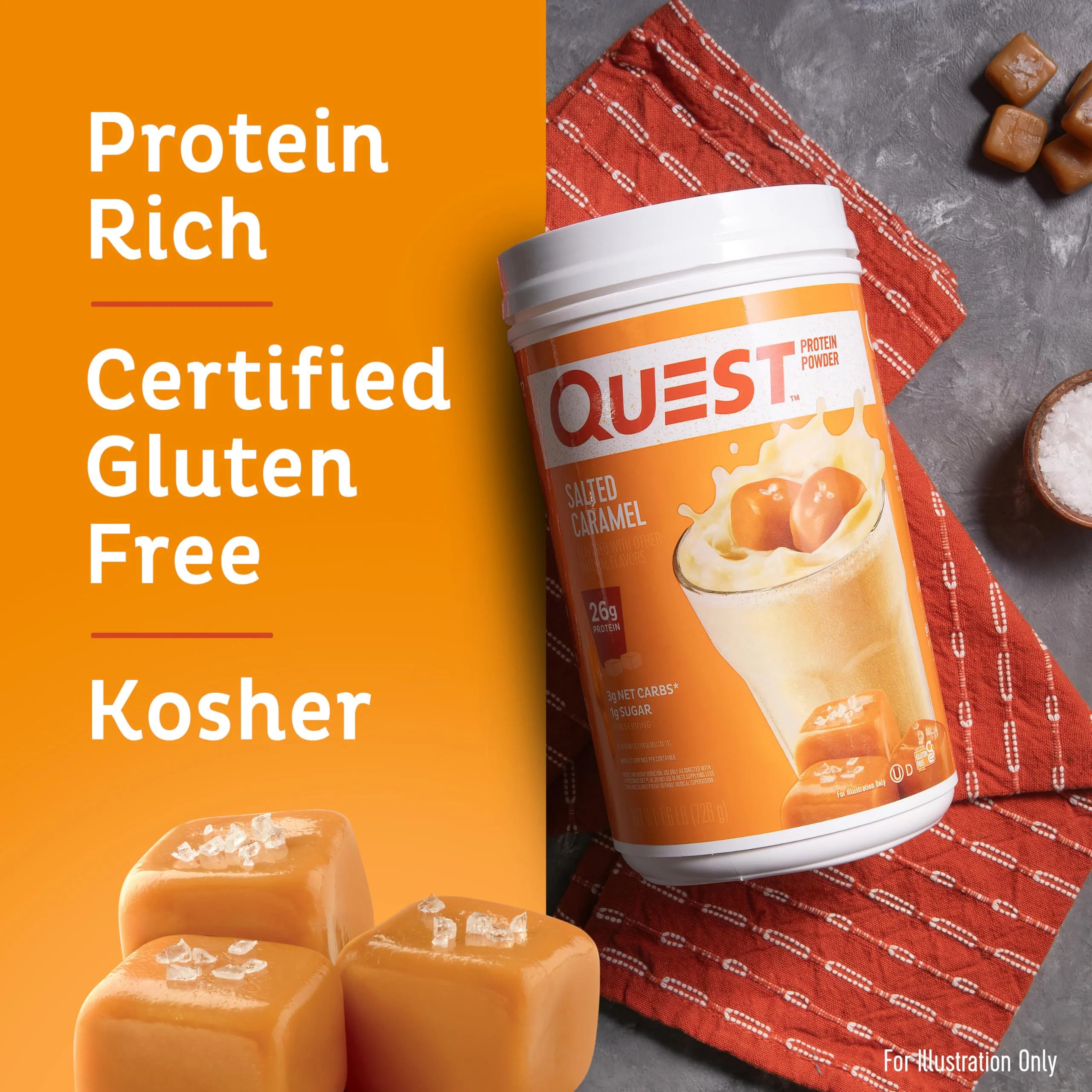 Quest Nutrition Salted Caramel Protein Powder, 26g Protein, 1g Sugar, Low Carb, Gluten Free, 1.6 Pounds, 24 Servings - Image 7