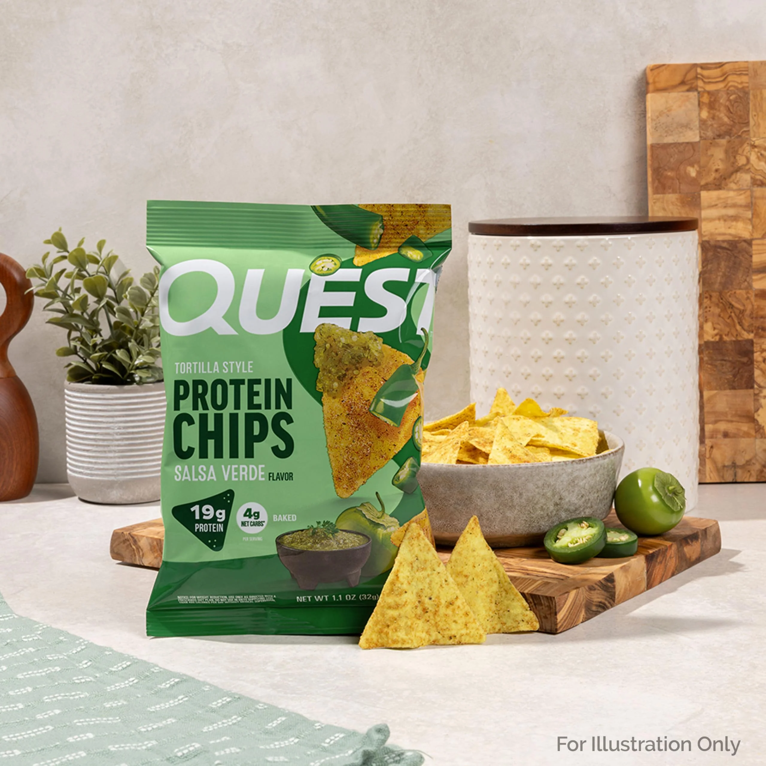 Quest Nutrition Tortilla Style Protein Chips, Salsa Verde, 19g of Protein, 4g Net Carbs, Gluten Free, 1.1 Ounce (Pack of 12) - Image 3