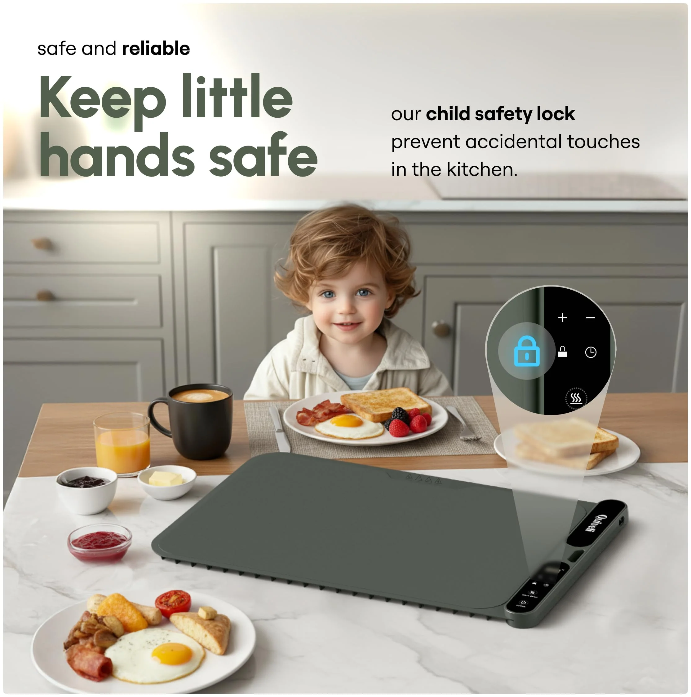 Quiveli Electric Food Warming Mat for Buffet - 24"x15" with Child Lock, Timer, 3 Preset Temp - Fast & Even Heating Foldable Warming Mats for Food Dishes - Food Heating Pad for Kitchen Counter - Image 6