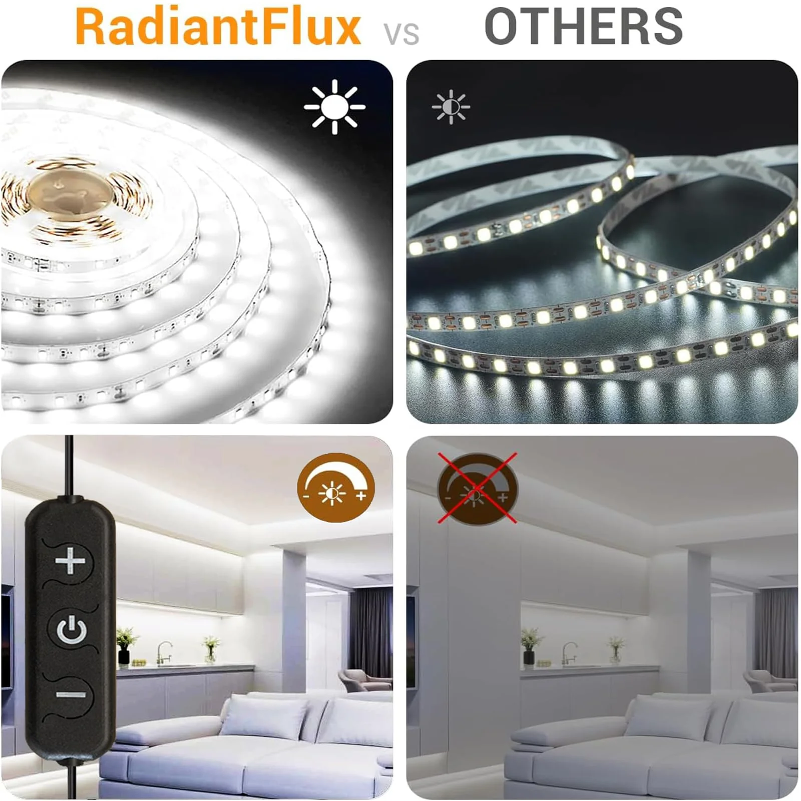 RadiantFlux 2 Sets of 10ft Light Strips,Dimmable 24V LED Strip Lights,White LED Strip Lights,Super Bright LED Light Strip,Flexible LED Lights for Bedroom,Cabinet,Mirror,Christmas Decor - Image 5