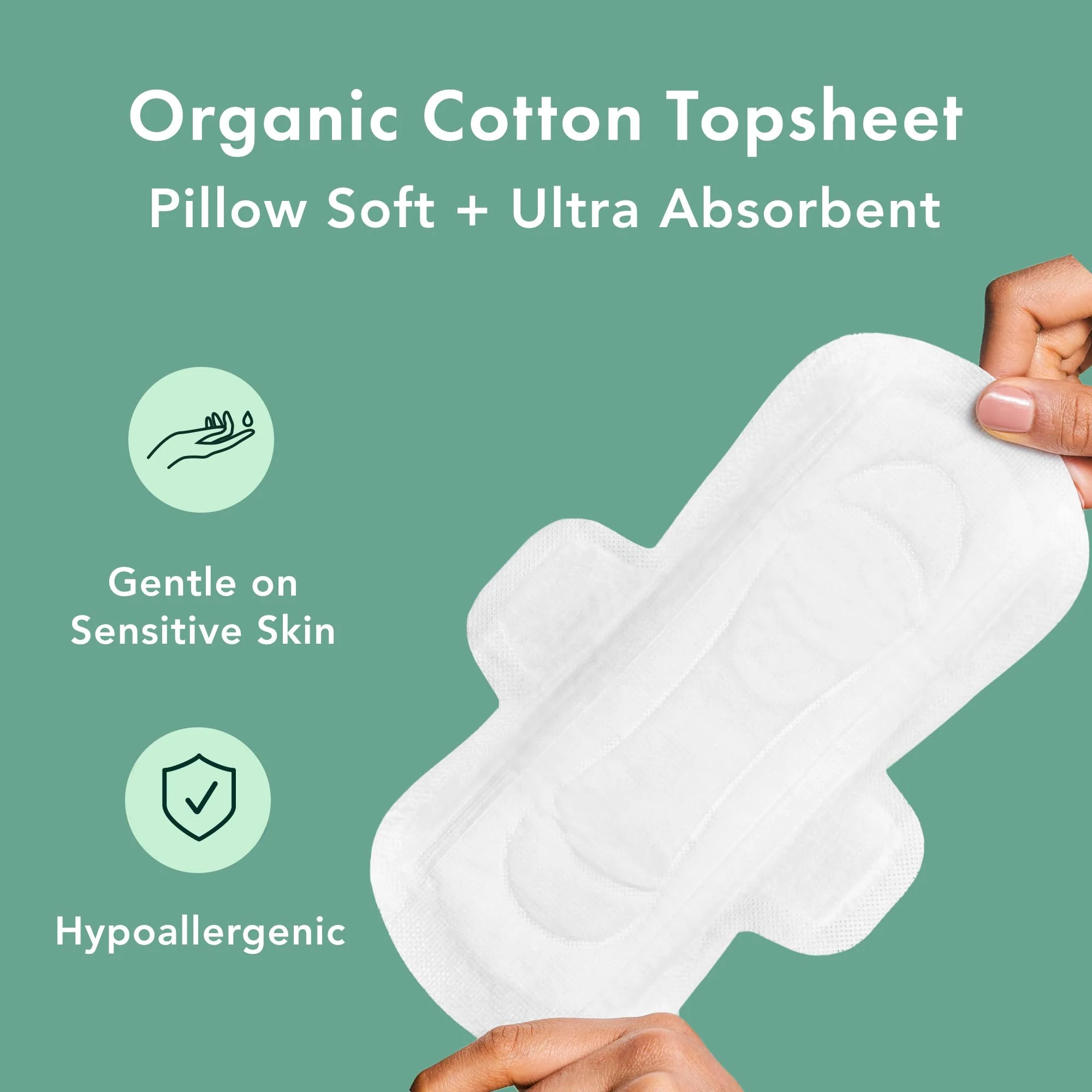 Rael Organic Cotton Cover Pads - Regular Absorbency, Unscented, Ultra Thin Pads with Wings for Women (56 Total) - Image 5