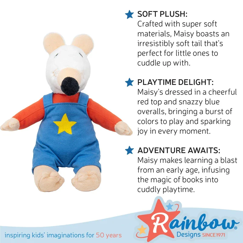 Rainbow Designs Maisy Soft Toy - Soft Stuffed Mouse with Velvety Tail, Maisy Mouse Early Years Book Adventure Character - Great for Bedtime Stories - Image 4