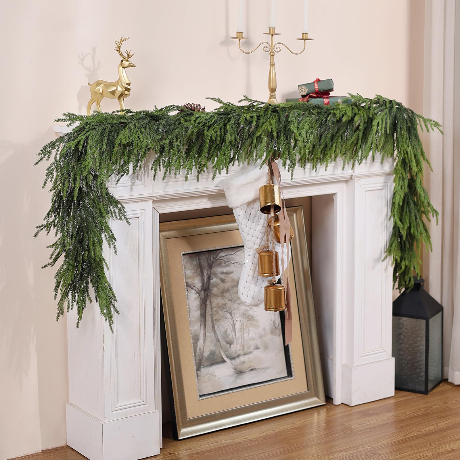 Real Touch Christmas Norfolk Pine Garland - 9ft Artificial Christmas Garland Fake Pine Needles Faux Green Garland for Fireplace,Table,Window,Stairs,Mante,Holiday Indoor Outdoor Xmas Decor(1PCS) - Image 5
