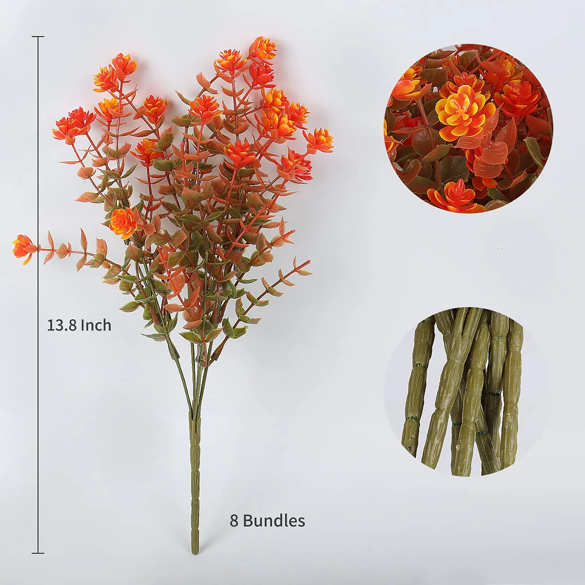 RECUTMS 8 Bundles Artificial Fall Flowers No Fade Faux Autumn Plants, Fake Indoor Outdoor Greenery Decorations for Thanksgiving Christmas Wedding Party Home Garden Fireplace Décor (Green Orange) - Image 7