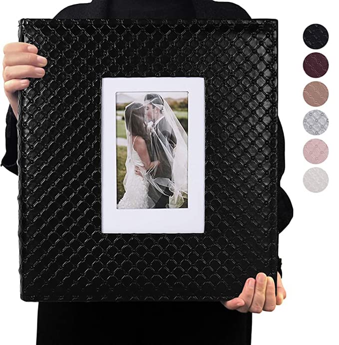 RECUTMS Photo Album for 4x6 Pictures 600 Pockets Black Inner Page Button Grain Leather Cover of Large Capacity Pictures Album Book Birthday Christmas Wedding Anniversary Memory (Black)