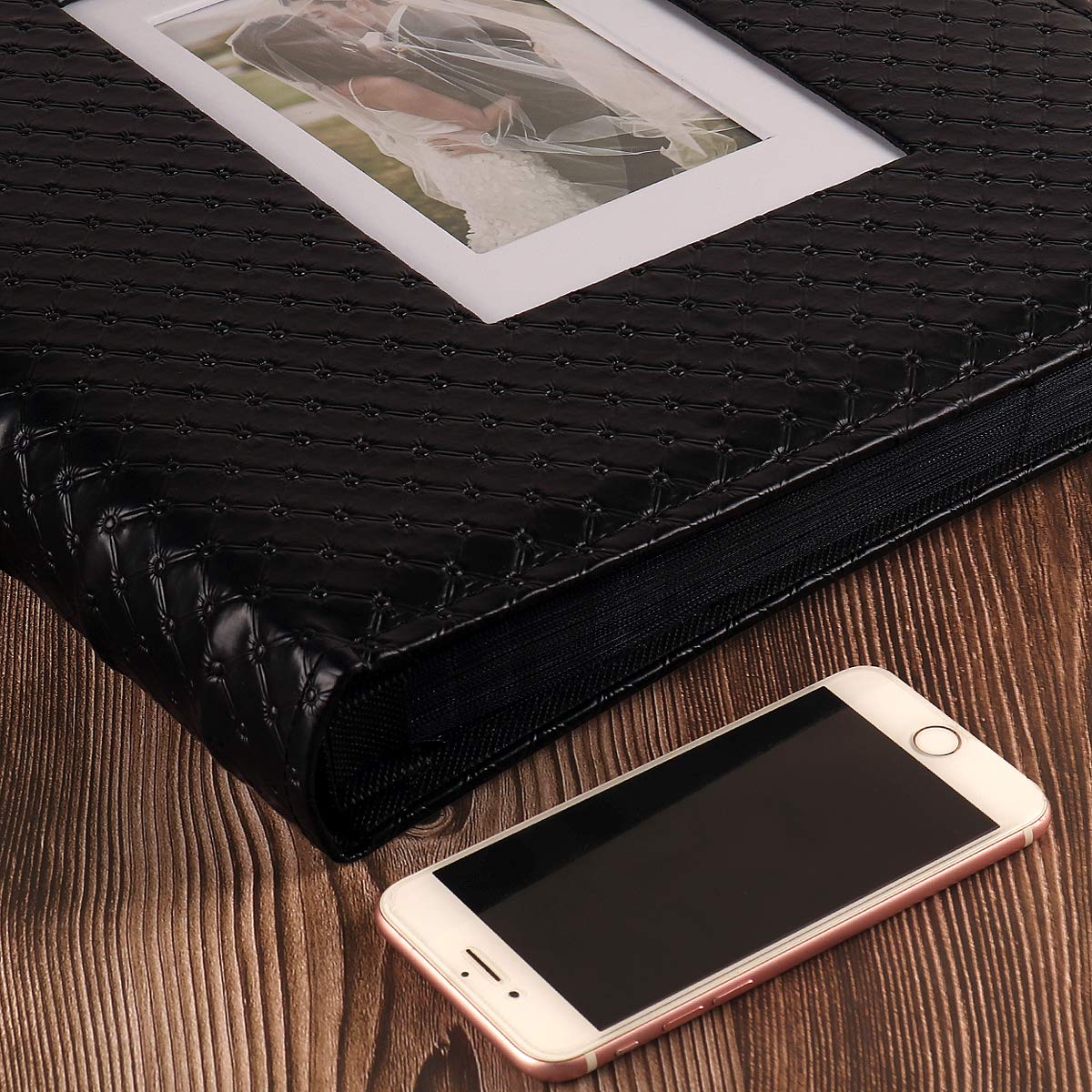 RECUTMS Photo Album for 4x6 Pictures 600 Pockets Black Inner Page Button Grain Leather Cover of Large Capacity Pictures Album Book Birthday Christmas Wedding Anniversary Memory (Black) - Image 4