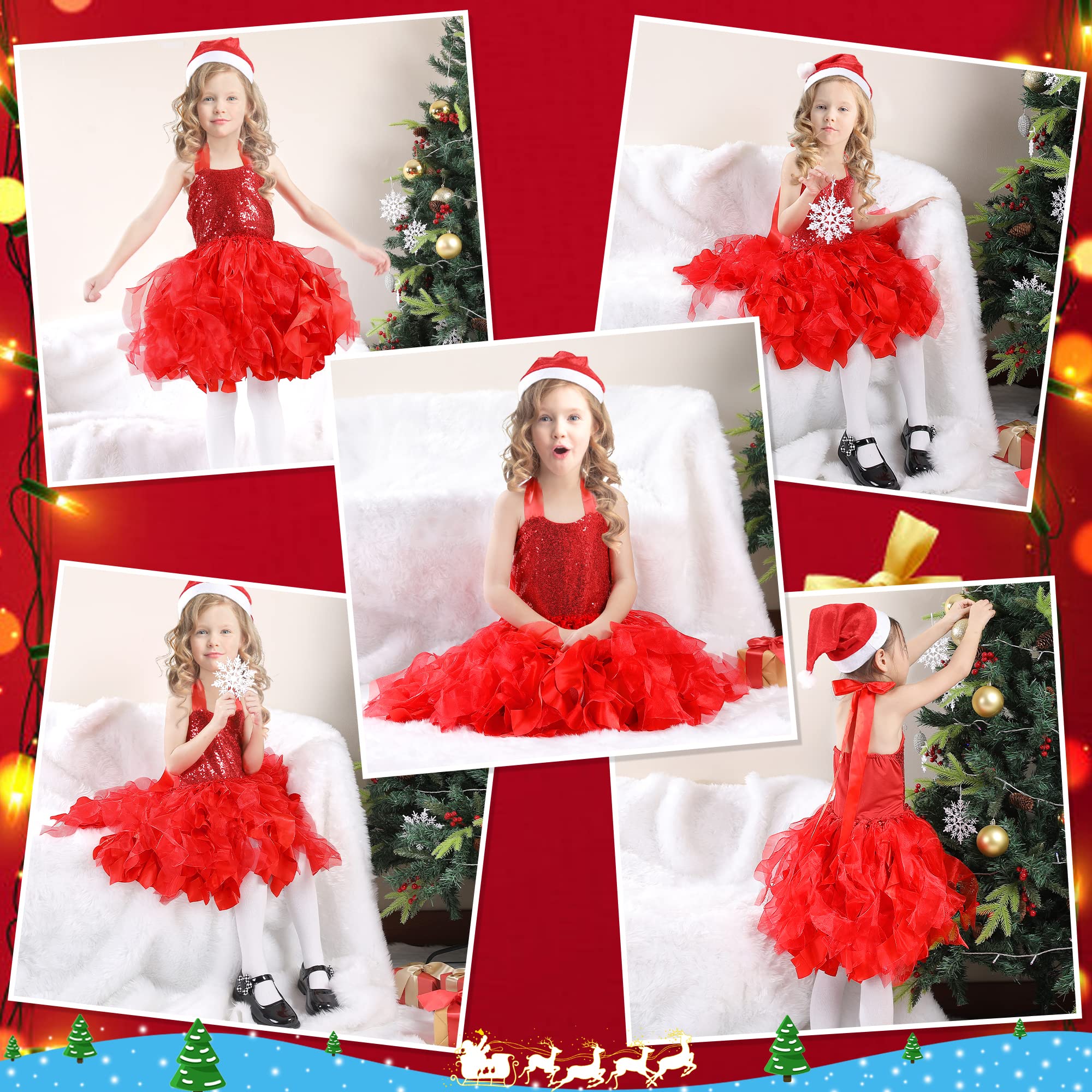Red Tutu Dress for Girls Sparkly Sequin Christmas Princess Birthday Party Dress for Little Girl Kids Prom Ball Gown Prom Dance Graduation Costume Fairy Outfit 8T - Image 2