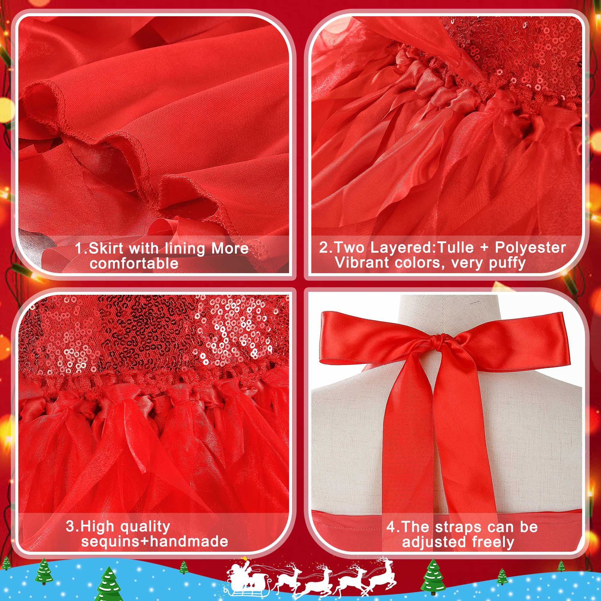 Red Tutu Dress for Girls Sparkly Sequin Christmas Princess Birthday Party Dress for Little Girl Kids Prom Ball Gown Prom Dance Graduation Costume Fairy Outfit 8T - Image 3