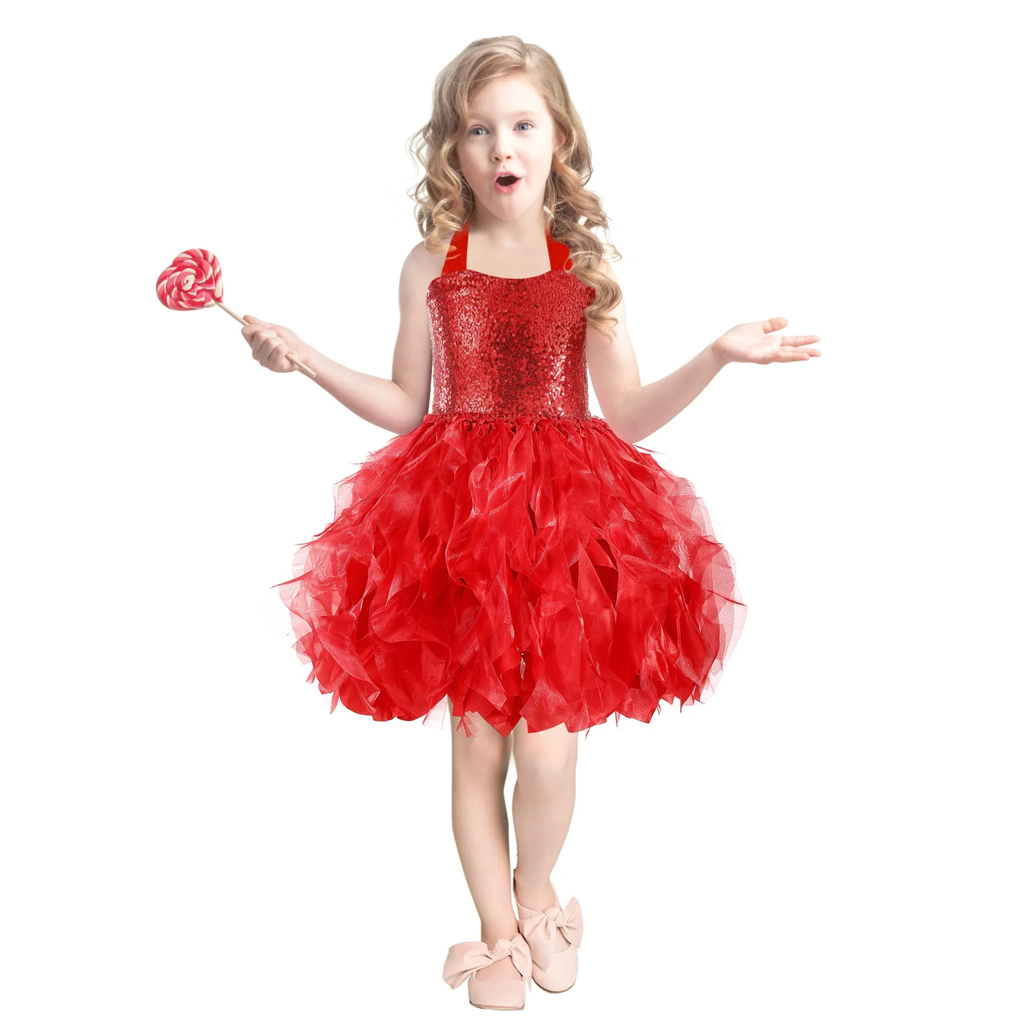 Red Tutu Dress for Girls Sparkly Sequin Christmas Princess Birthday Party Dress for Little Girl Kids Prom Ball Gown Prom Dance Graduation Costume Fairy Outfit 8T - Image 6