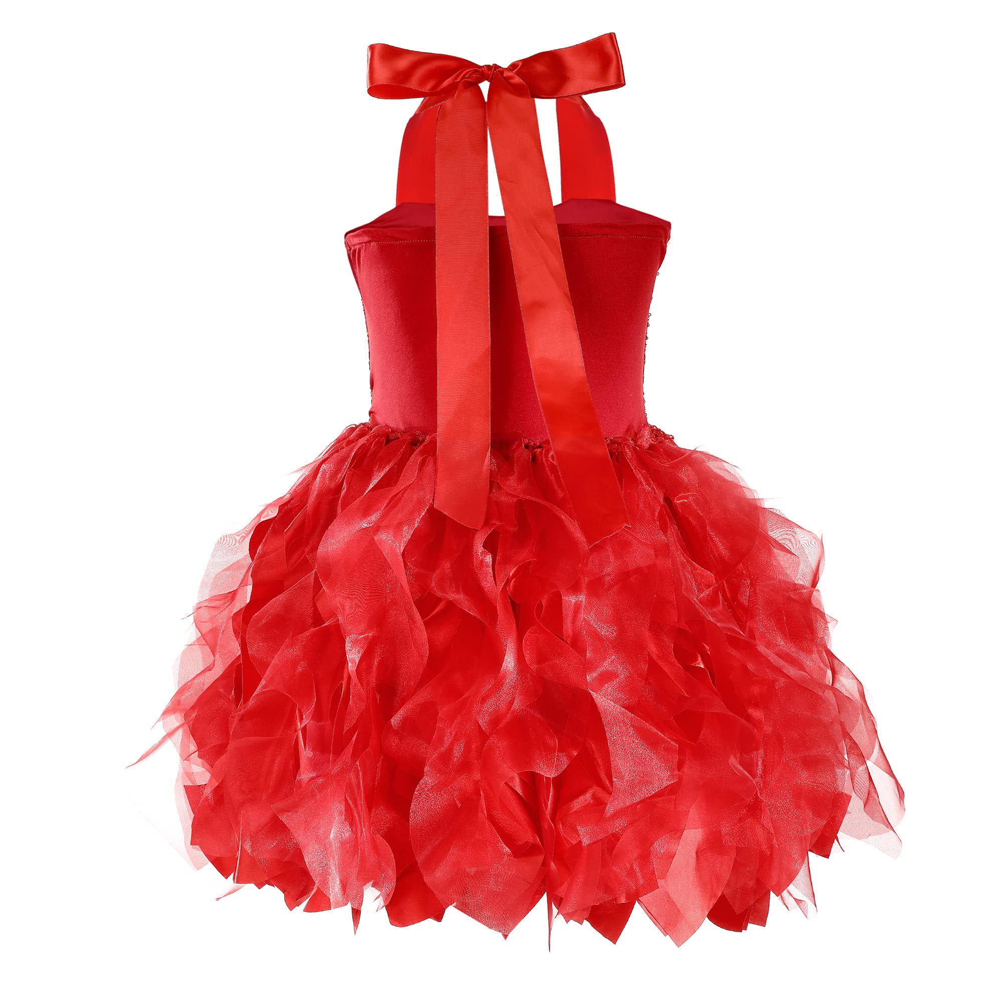 Red Tutu Dress for Girls Sparkly Sequin Christmas Princess Birthday Party Dress for Little Girl Kids Prom Ball Gown Prom Dance Graduation Costume Fairy Outfit 8T - Image 7