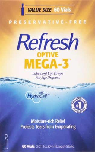 Refresh Optive MEGA-3 Lubricant Eye Drops Preservative-Free Artificial Tears, 0.01 fl oz (0.4 mL), 60 Single-Use Containers - Image 10
