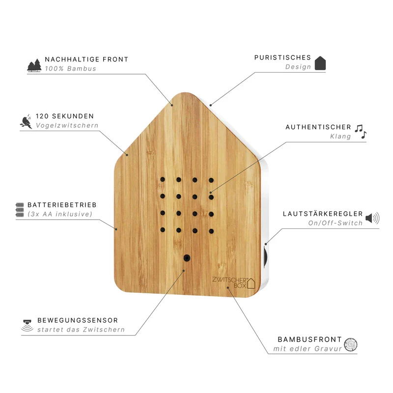 Relaxound Zwitscherbox Wood The Original Solid Wood Front Bamboo Bird Singing Natural Sounds Forest Atmosphere Soundbox - Image 3
