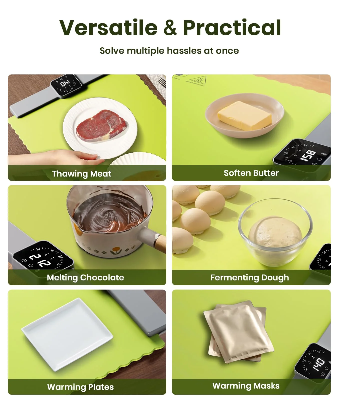 Relixcozy Food Warming Mat for Food, Electric Warming Tray with 5 Temp-Settings, Full-Surface Heating Pad for Food with Auto-Off Timer, Portable Food Warmers for Parties, Silicone Food Heating Mat - Image 3