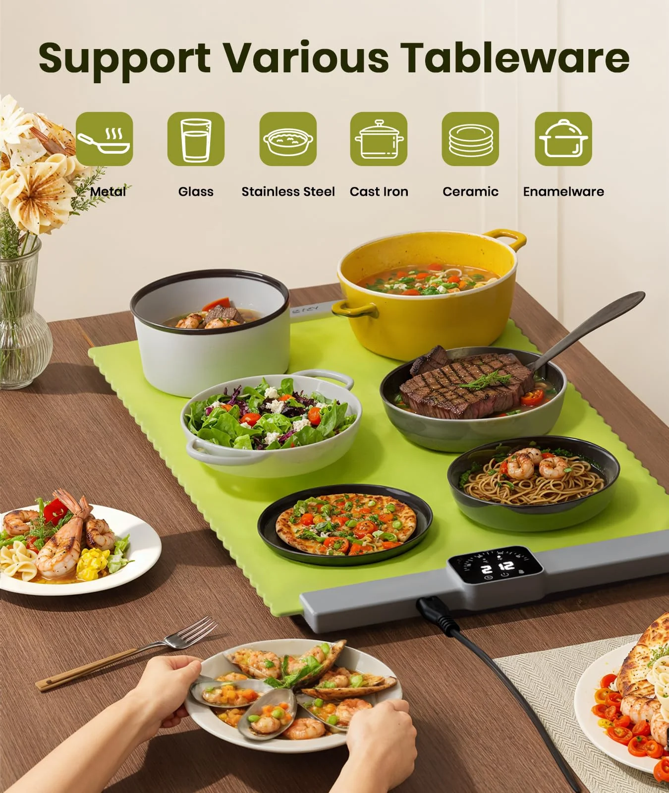 Relixcozy Food Warming Mat for Food, Electric Warming Tray with 5 Temp-Settings, Full-Surface Heating Pad for Food with Auto-Off Timer, Portable Food Warmers for Parties, Silicone Food Heating Mat - Image 6
