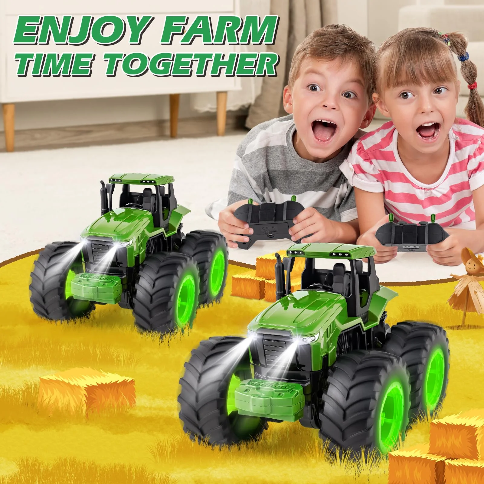 Remote Control Tractor Toys, Light Up Farm Monster Trucks Toy for Boys 3, 4, 5, 6, 7 Year Old, 2.4 Ghz RC Tractor Toys, Ideal Christmas, Birthday Gifts for Kids - Image 4