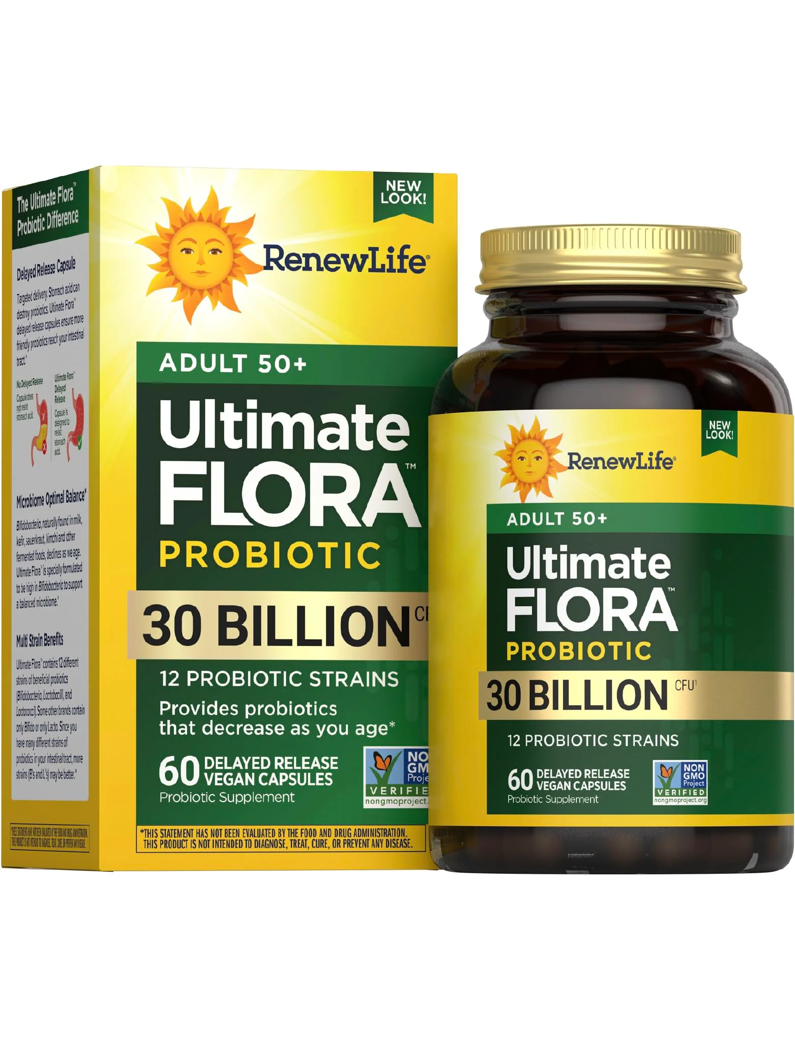Renew Life Probiotic Adult 50 Plus Probiotic Capsules, Daily Supplement Supports Urinary, Digestive and Immune Health, L. Rhamnosus GG, Dairy, Soy and gluten-free, 30 Billion CFU, 60 Count