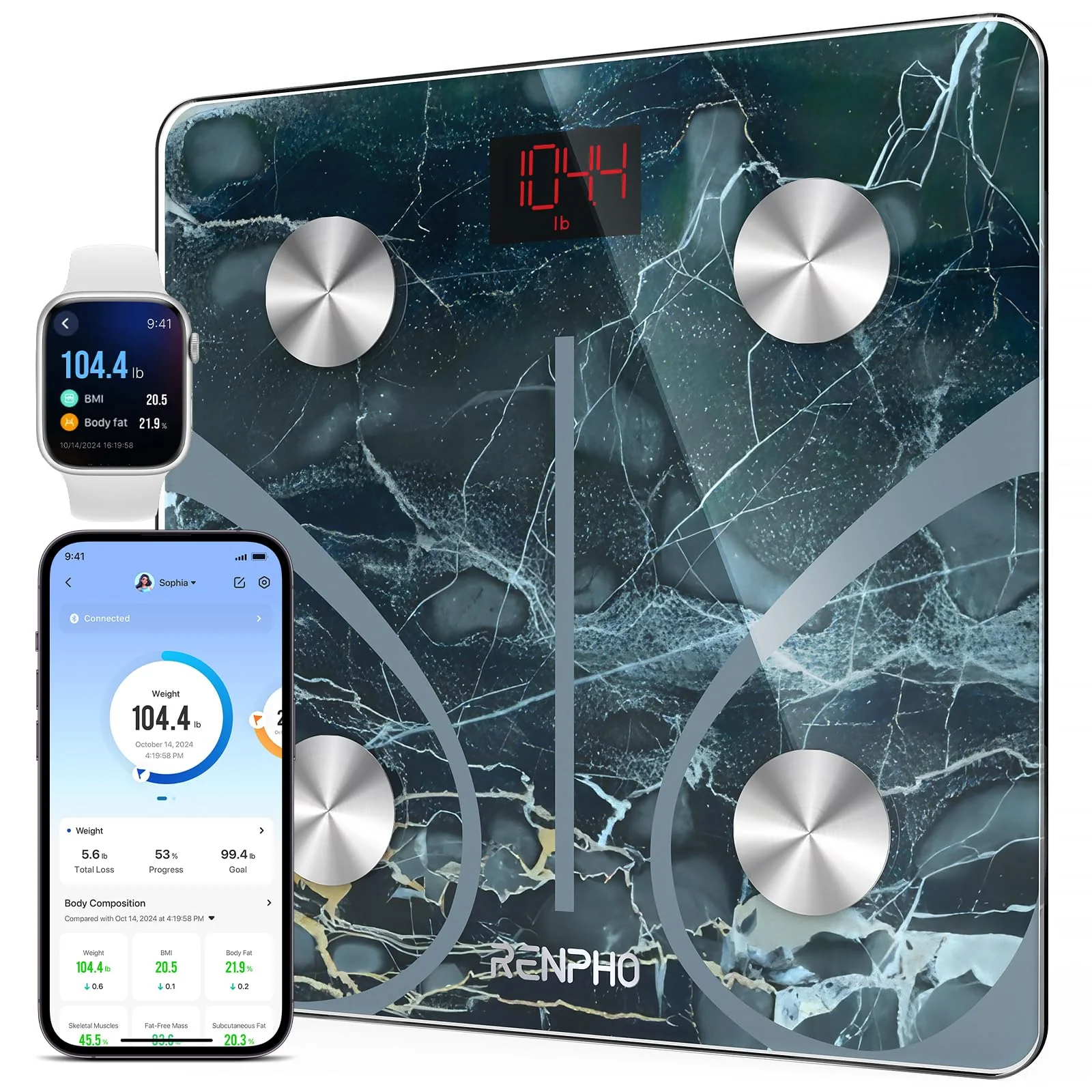 RENPHO Smart Scale for Body Weight, FSA HSA Eligible, Digital Bathroom Scale BMI Weighing Bluetooth Body Fat Scale, Body Composition Monitor Health Analyzer with Smartphone App (Marble, 11"/280mm)