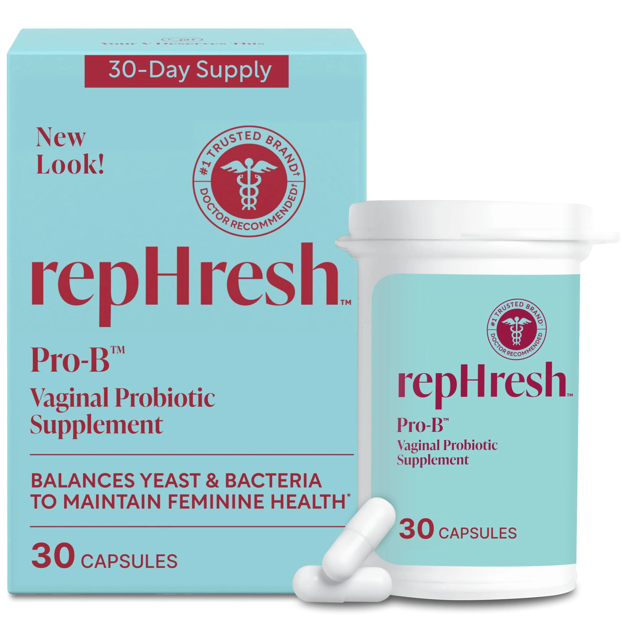repHresh Pro-B Vaginal Probiotic Supplement for Women, Clinically Tested, 30 Capsules