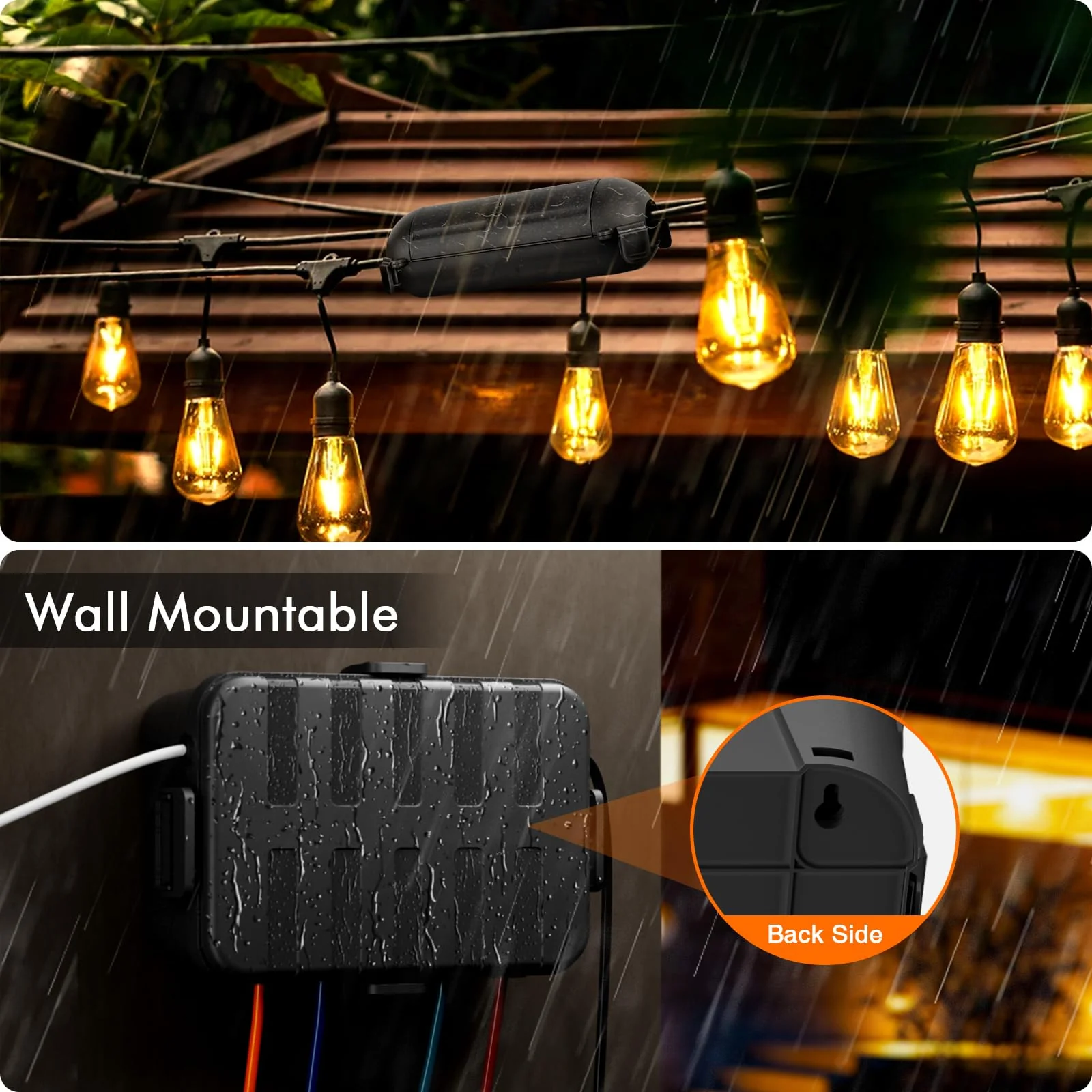 RESTMO IP54 Extra Large Outdoor Box w/ 6 Cable Seal Entry, Bundle w/ 4 Small Weatherproof Extension Cord Safety Cover, Protect Power Strip, Timer Outlet Plug, Christmas Decoration, Black. - Image 6