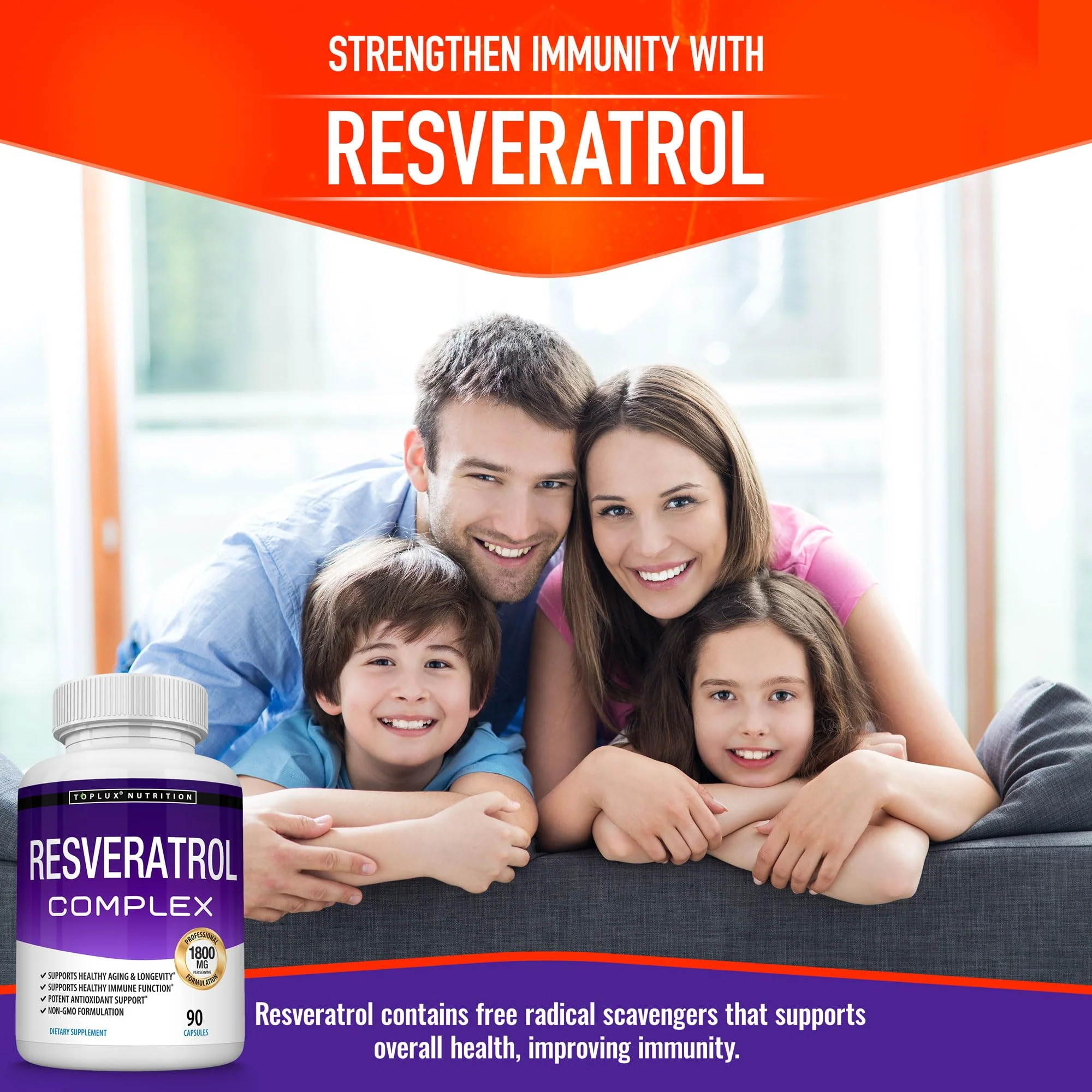 Resveratrol Supplement 1800 mg Antioxidant Complex - Highly Potent Natural Trans-Resveratrol Pills for Healthy Aging, Overall Health Support, Immune System, Brain Function, for Men Women, 90 Capsules - Image 2