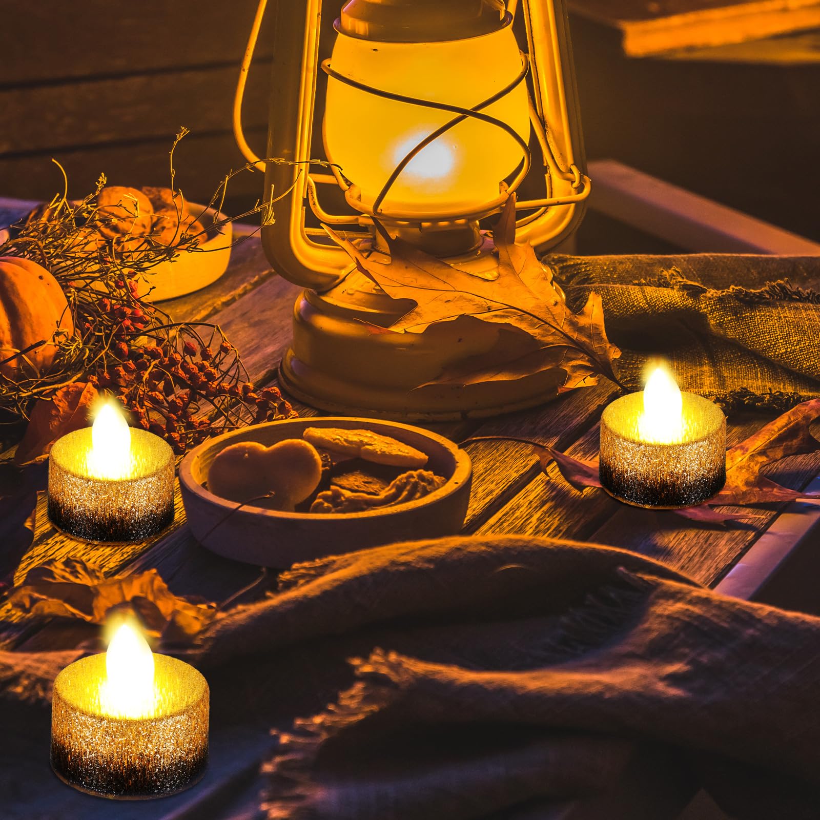 Retisee 48 Pcs Flameless LED Tea Lights Gold Black Glitter Electric Fake Candles for Centerpieces Battery Operated Anniversary Decorations Romantic Winter Decor for Wedding Festival Christmas Birthday - Image 4
