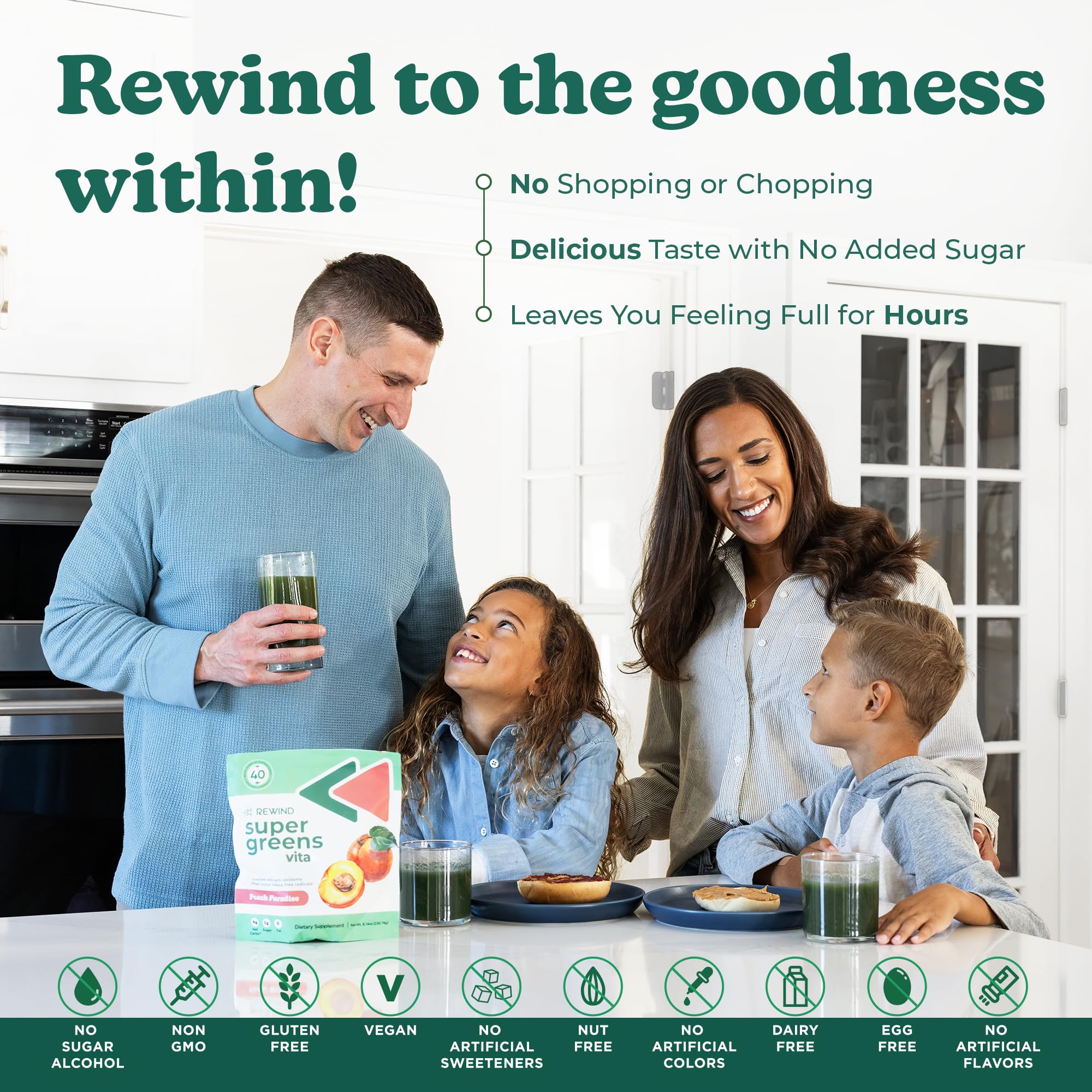 Rewind Best Tasting Super Greens Powder with 40+ Superfoods – Delicious Daily Green Powder with Vitamin B12, Zinc, Vitamin C, Magnesium & Calcium – Green Juice Superfood Mix - Blueberry Acai Flavor - Image 4