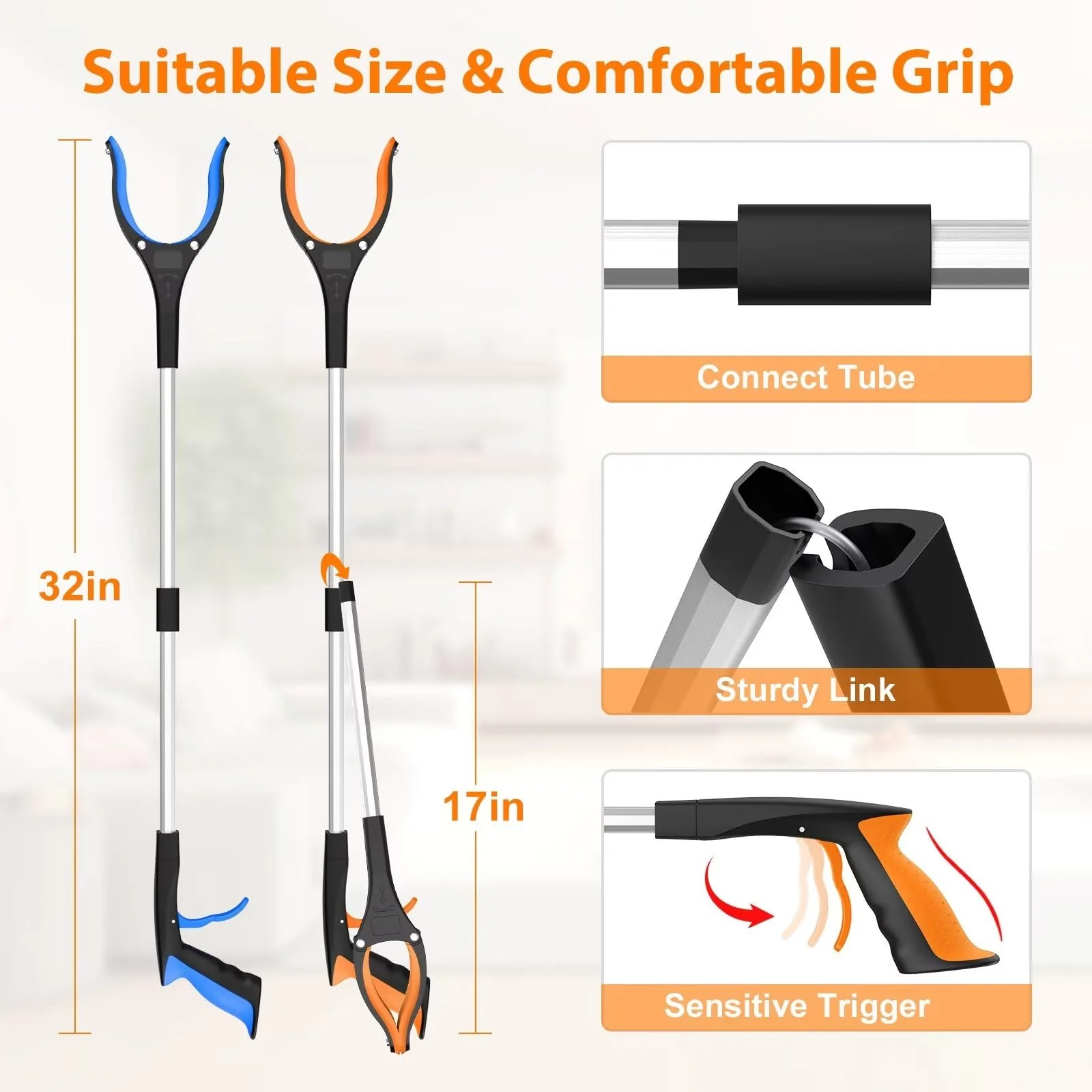 REWKCY 32" Grabber Reacher Tool, 2-Pack Foldable Reacher Grabber Pickup Tool with 360° Rotating Jaw & Magnet, Trash Picker Upper Grabber, Lightweight Grabbers for Seniors Heavy Duty - Image 5