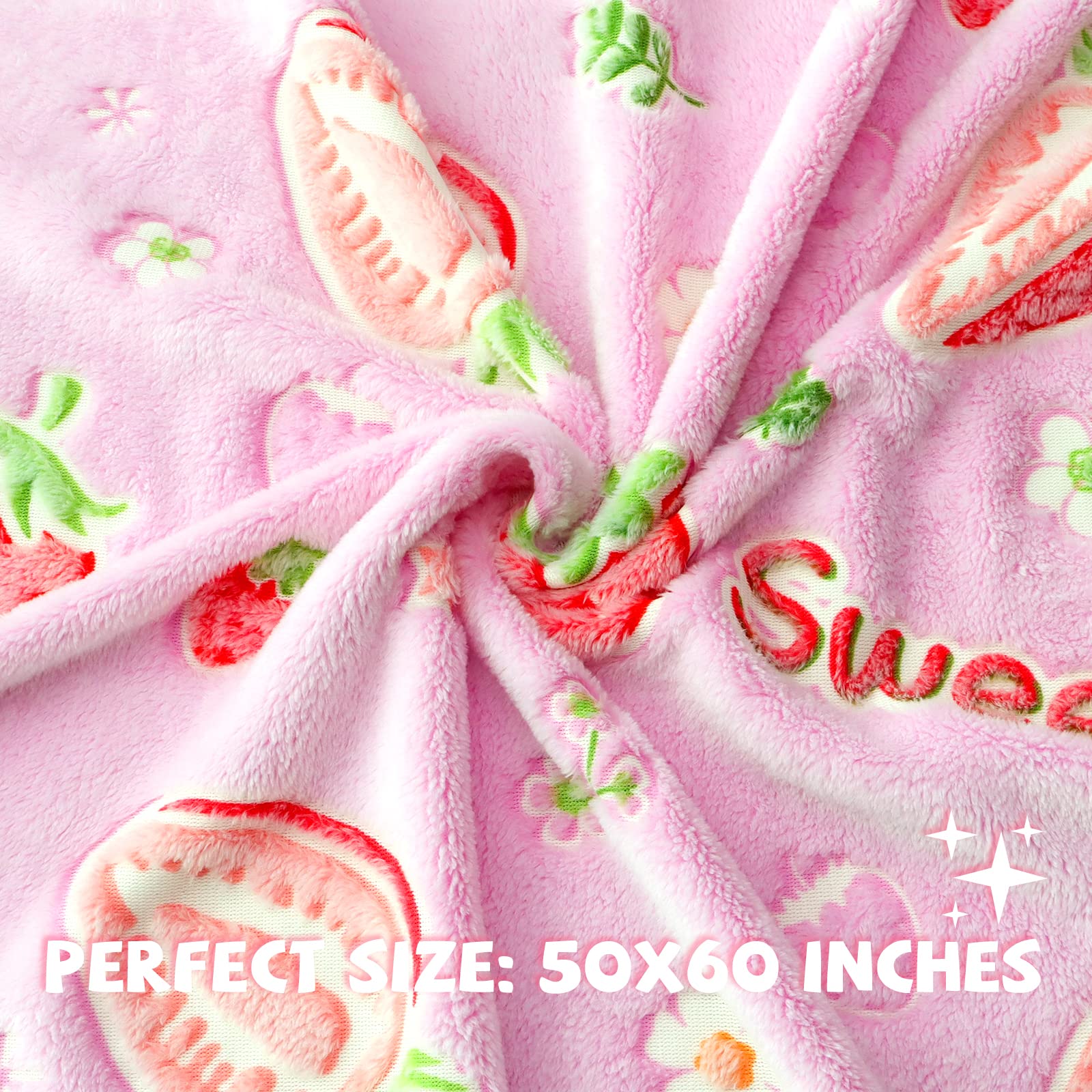 REXEO Flannel Throw Blanket, 50 x 60in, Glow in The Dark, Fluorescent Strawberry, Lightweight, Fiber Plush, for Girls Kids, Birthday Christmas Gifts - Image 3