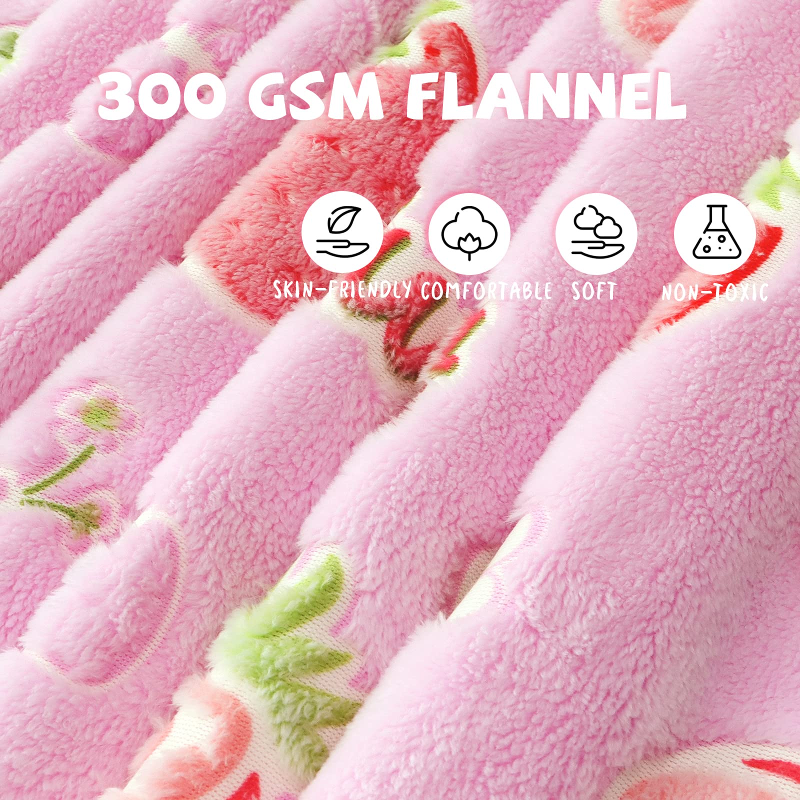 REXEO Flannel Throw Blanket, 50 x 60in, Glow in The Dark, Fluorescent Strawberry, Lightweight, Fiber Plush, for Girls Kids, Birthday Christmas Gifts - Image 4