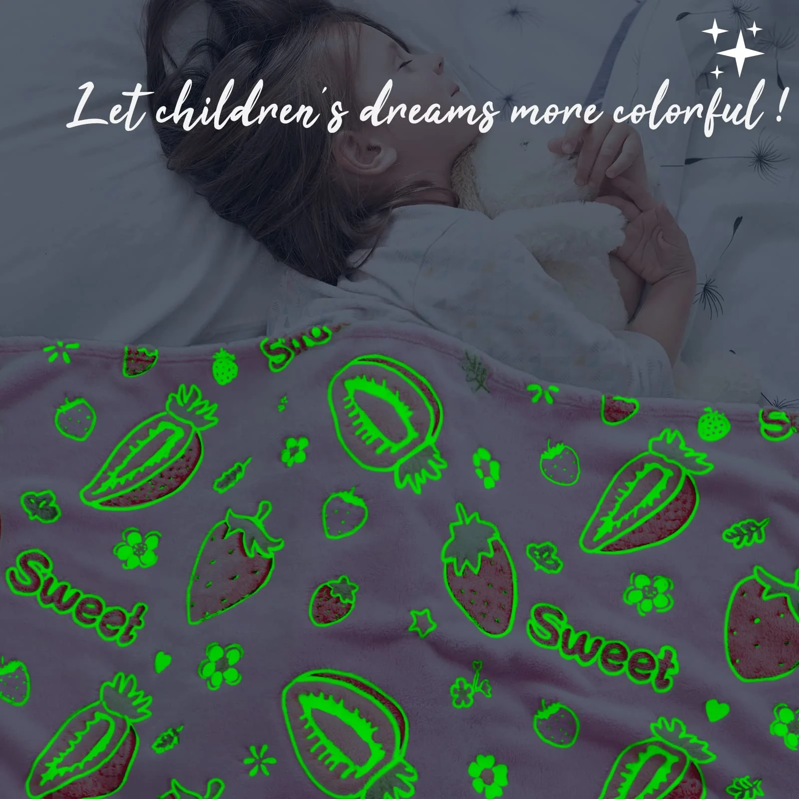 REXEO Flannel Throw Blanket, 50 x 60in, Glow in The Dark, Fluorescent Strawberry, Lightweight, Fiber Plush, for Girls Kids, Birthday Christmas Gifts - Image 6