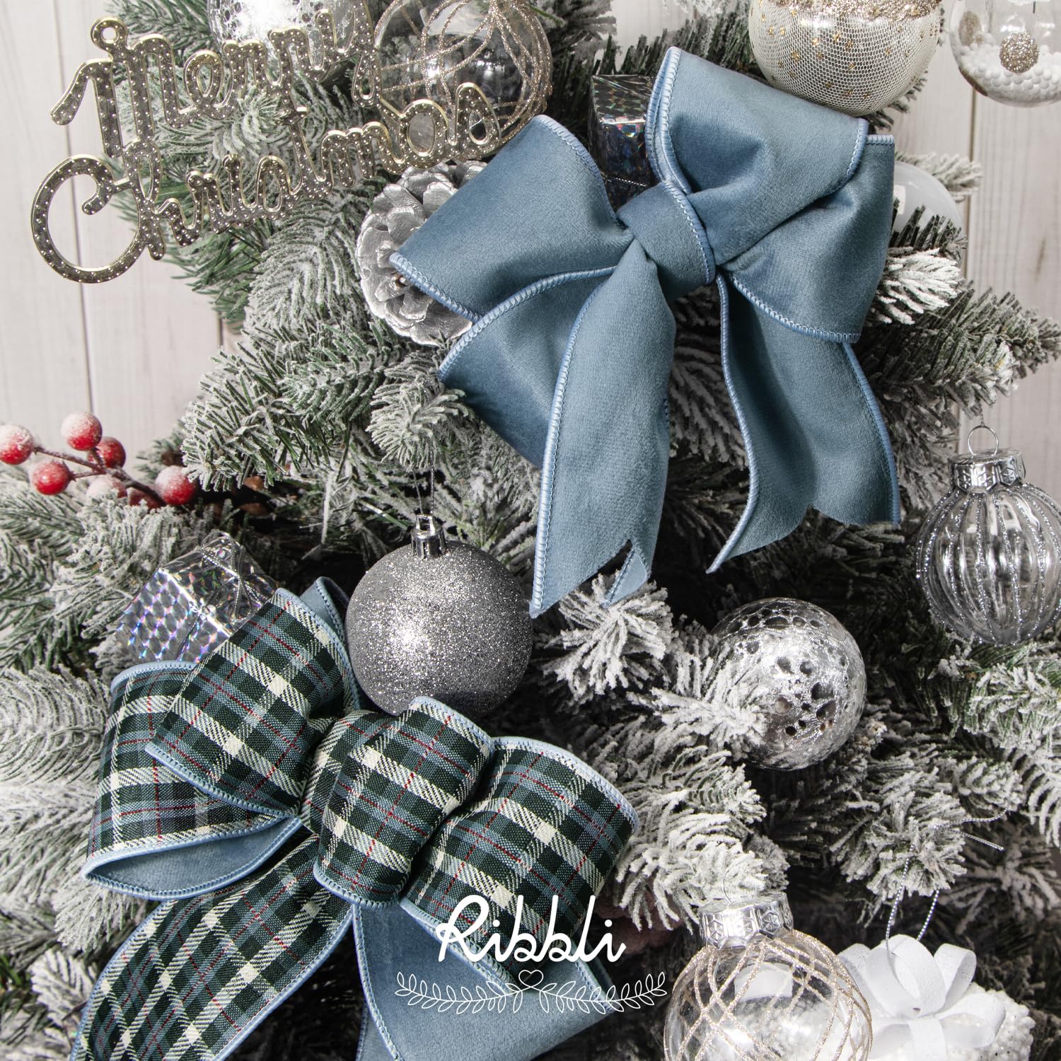 Ribbli Dusty Blue Velvet Wired Ribbon with Dupioni 2.5 Inch Christmas Ribbon for Gift Wrapping Christmas Tree Decoration Crafts Wreaths Supplies-Continuous 10 Yards - Image 2