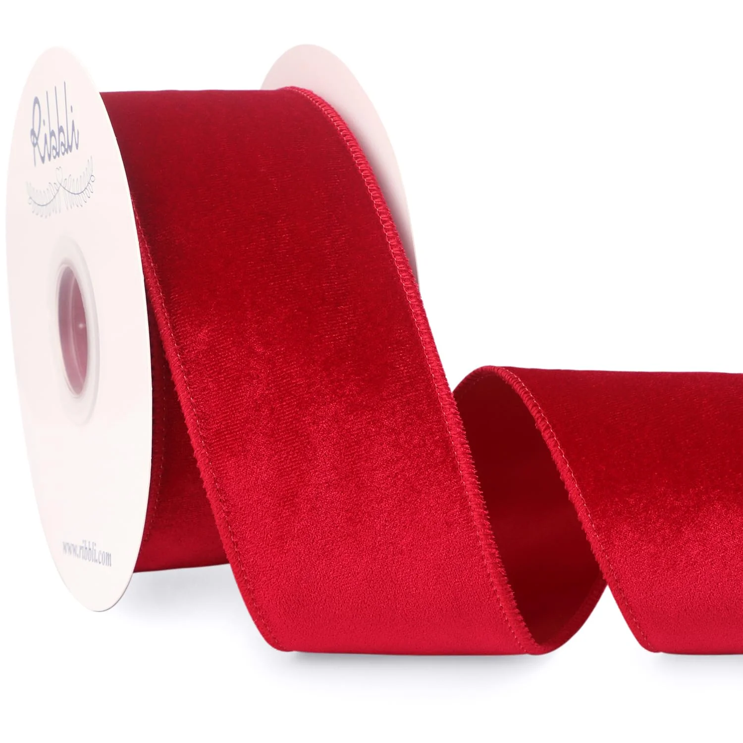 Ribbli Red Velvet Wired Ribbon 2.5 Inch Velvet with Satin Christmas Ribbon for Gift Wrapping Christmas Tree Decoration Crafts Wreaths Supplies-Continuous 10 Yards